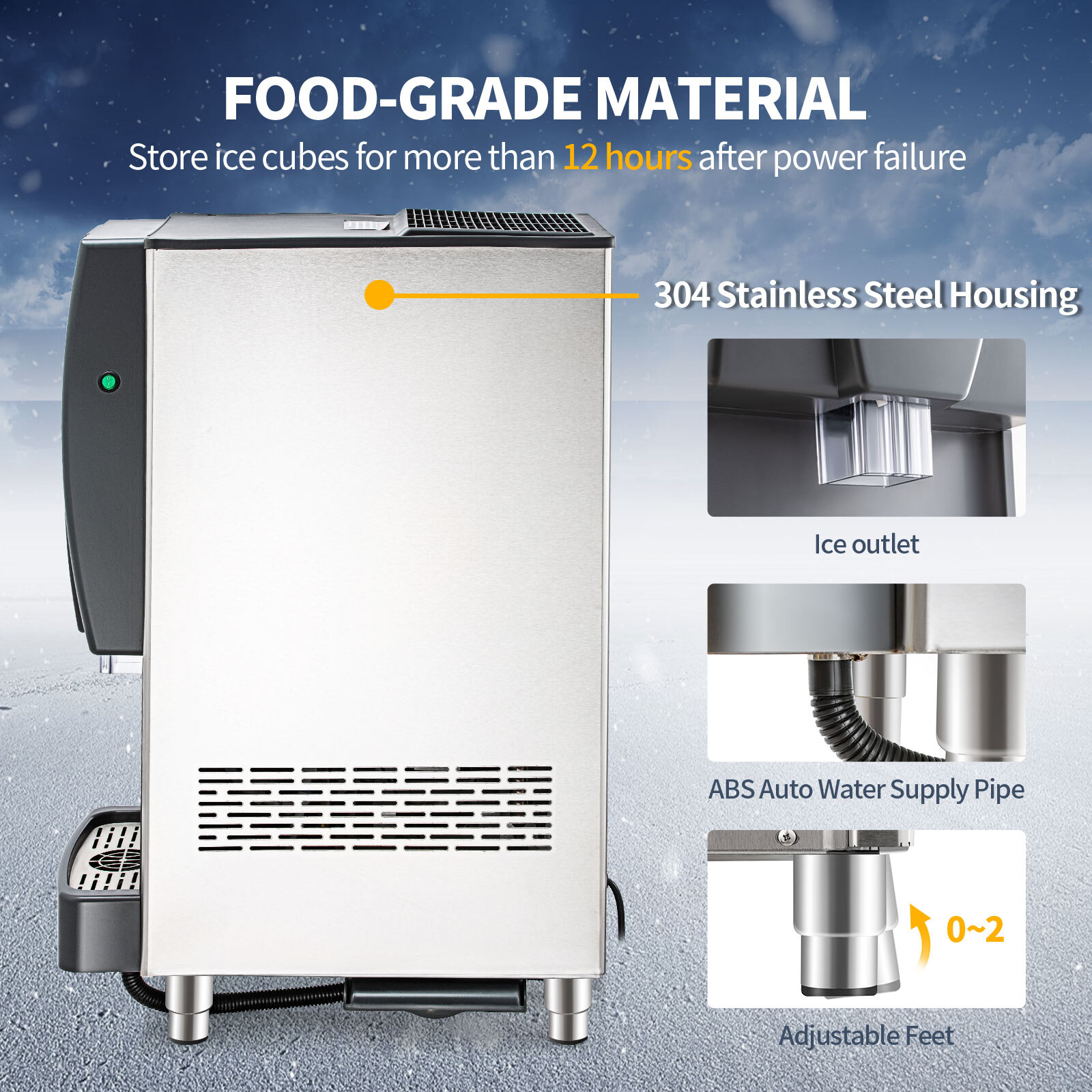 TECSPACE Commercial 110V 550W 175LBS/24H Intelligent Sensing Ice Machine