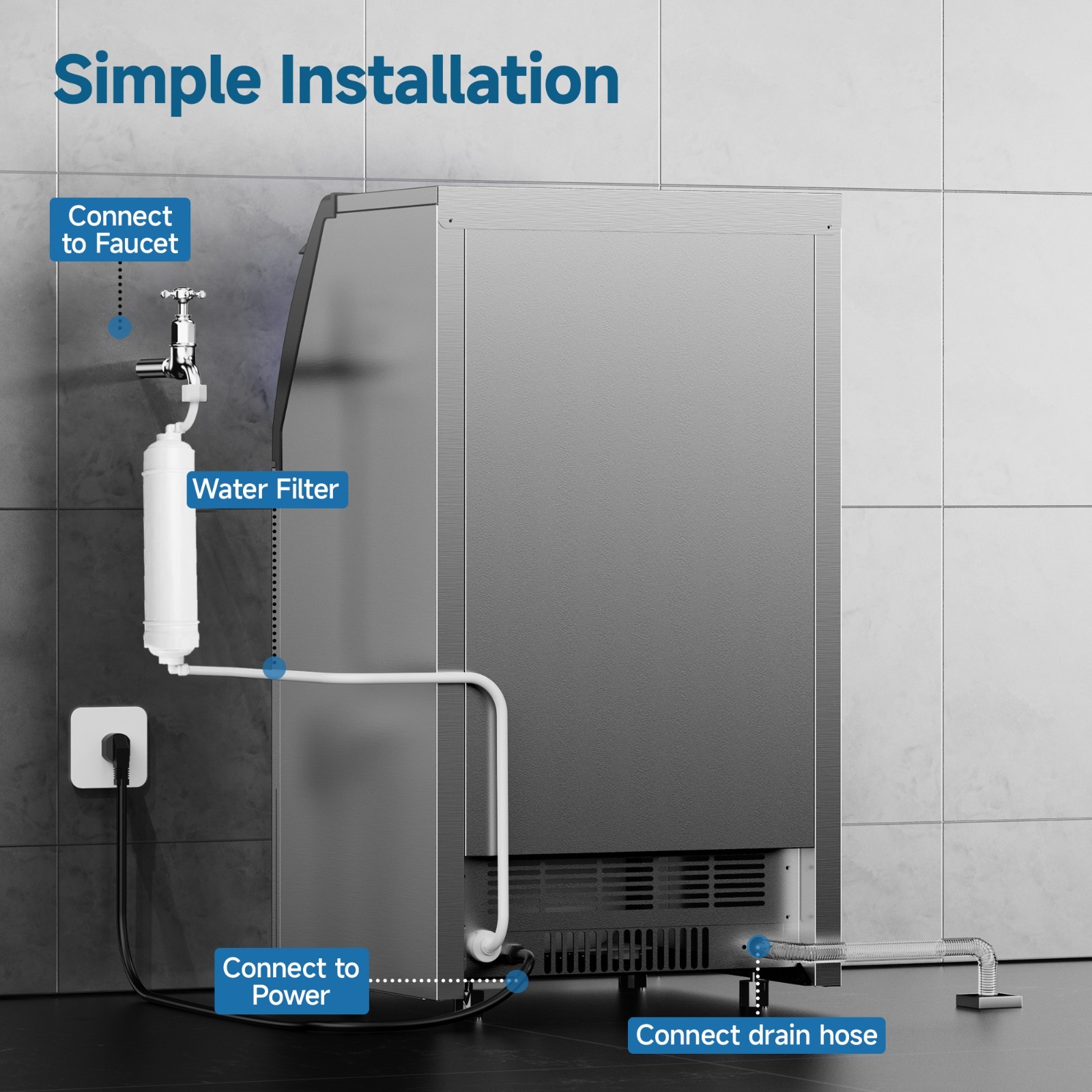 Commercial Ice Make 100 lb. / 24H Built-In/Freestanding stainless steel