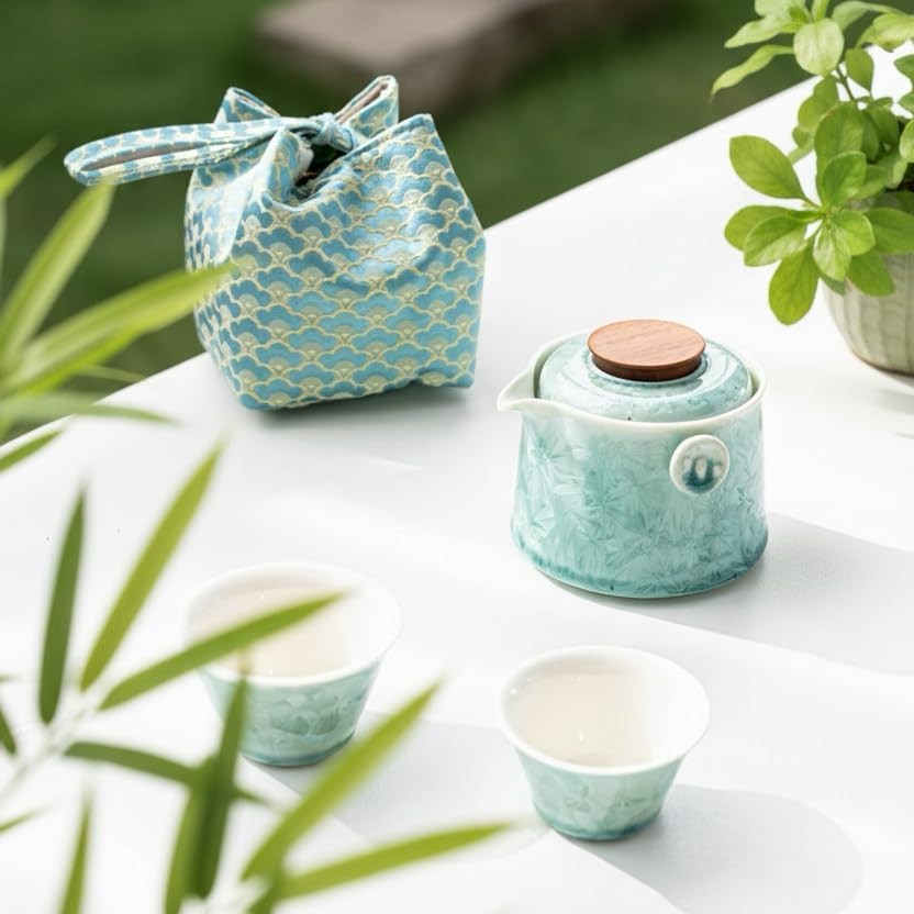 Hermit Life Chinese Travel Tea Set, Portable Ceramic Teapot for One to Two,