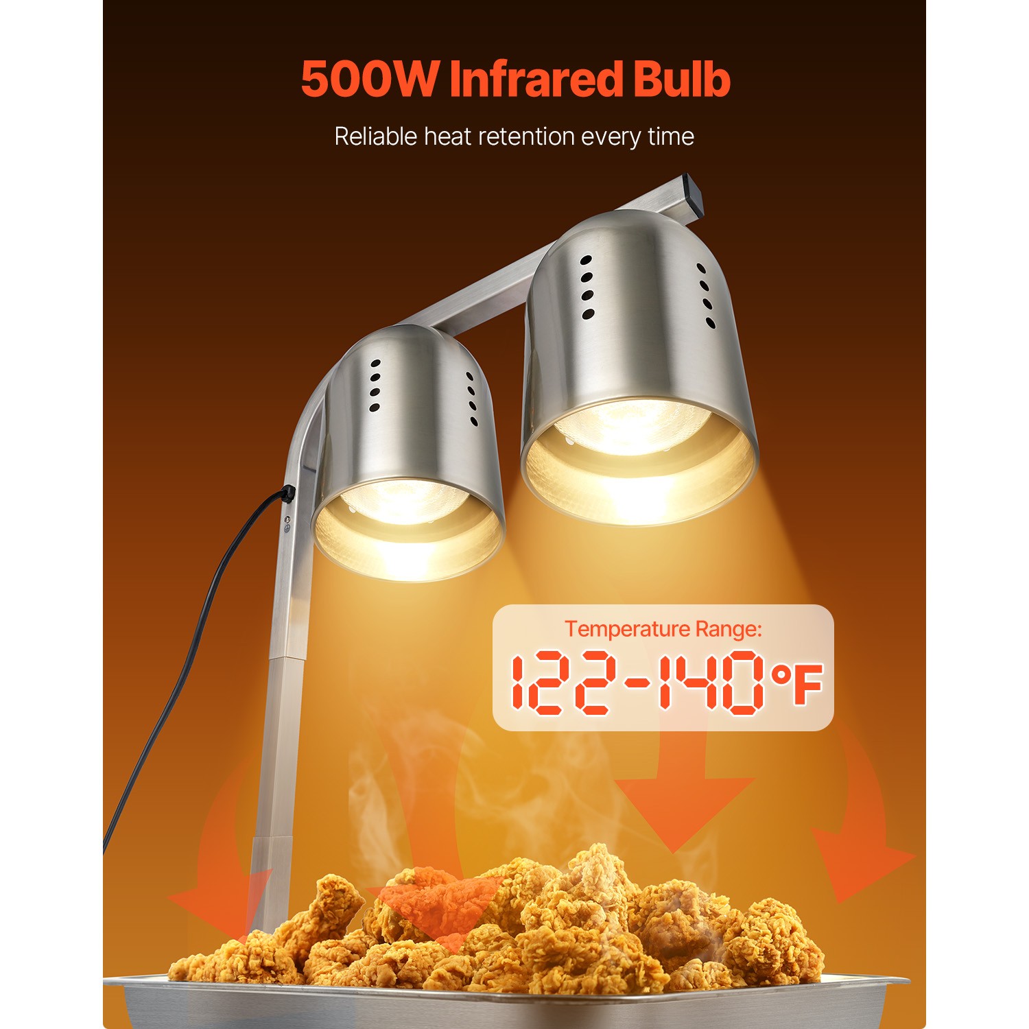 Uimoso Food Warming Lamp with 500W Bulbs for Kitchen, Buffet, and Restaurant Use