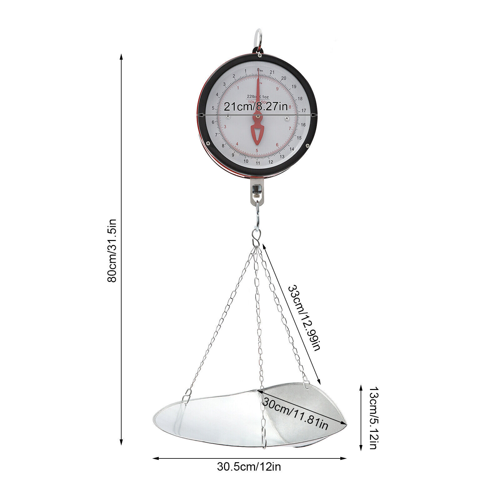 10kg/22lbs Double-sided Supermarkets Dial Hanging Scale Circular Hanging Scale