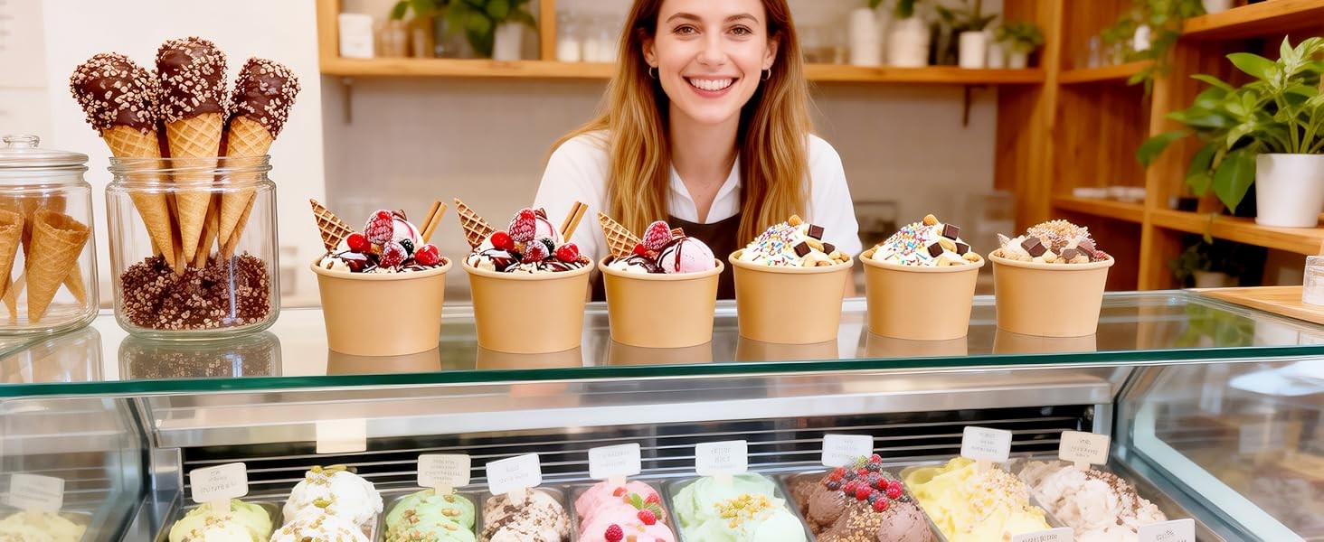 160 PCS Ice Cream Cups Disposable, 8 oz Paper Ice Cream Bowls, Soup Bowls for