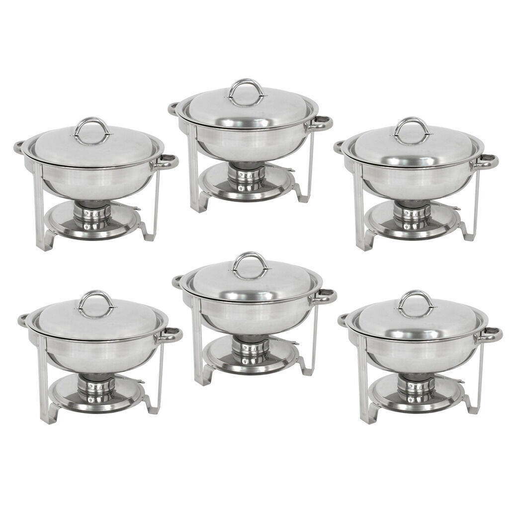 6 Pack 5 Quart Stainless Steel Chafing Dishes Set Buffet Warmer Set Full Size