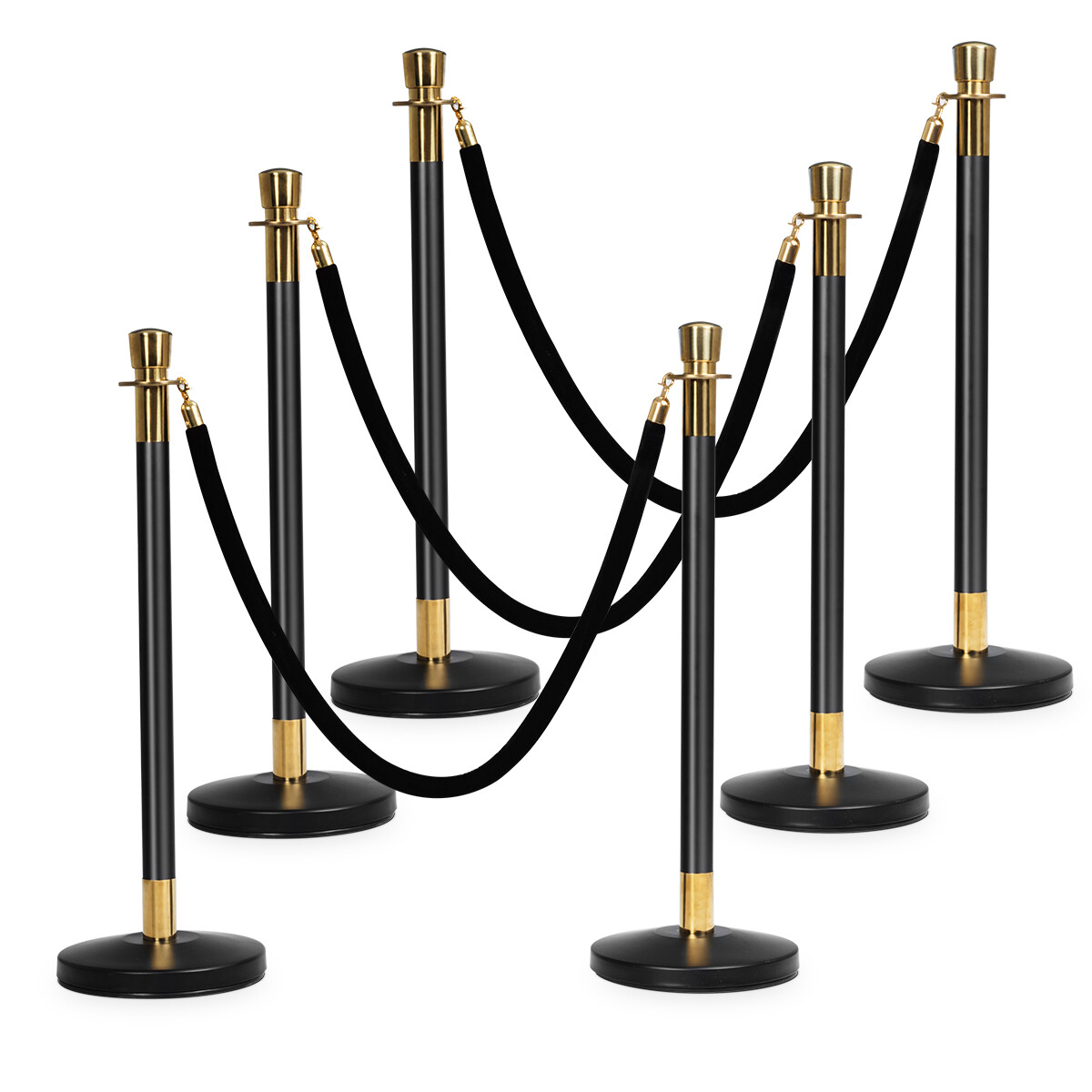 6PCS Stanchion Posts Queue Pole Crowd Control Barrier Retractable 3 Ropes Market