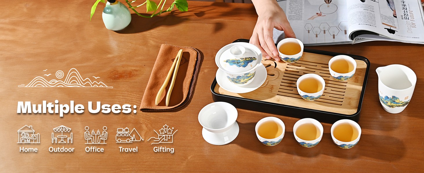 Chinese Tea Set Traditional, Chinese Kung Fu Tea Set for Adults, Gaiwan Tea Set