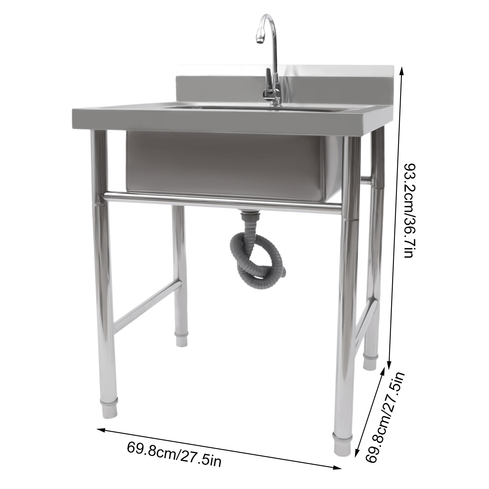 Kitchen Sink Free Standing Stainless-Steel Single Bowl Commercial Restaurant