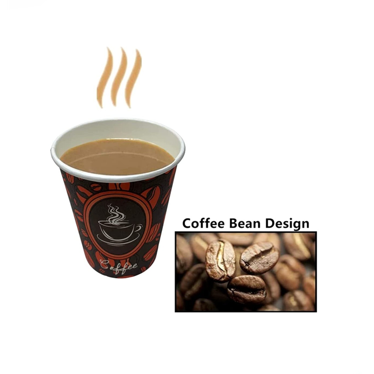 100 Pack Quality Disposable Paper Hot Coffee Tea Cups with Lids- 8oz USA SELLER