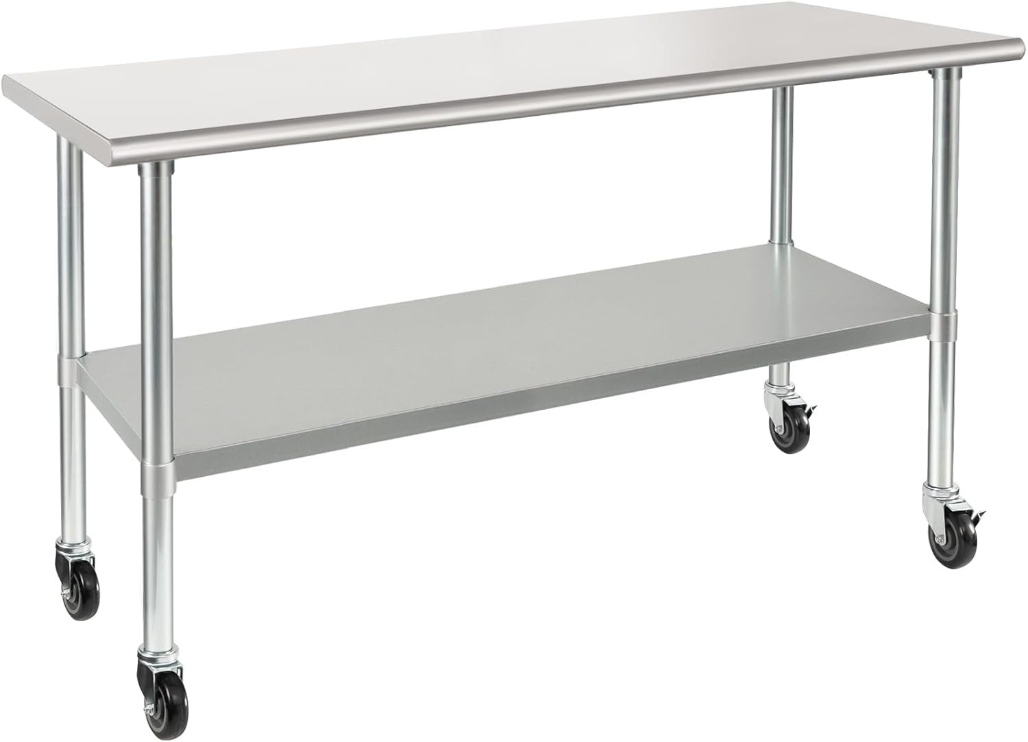 HARDURA Stainless Steel Table with Wheels 24 X 60 Inches Casters NSF Heavy Duty