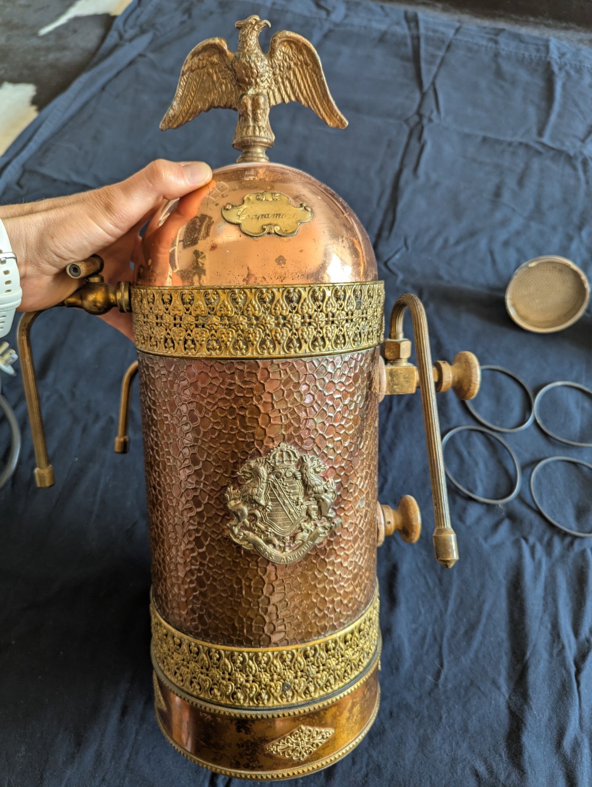 Vintage Antique Brass & Copper Cappuccino Machine With All Parts Made In Italy