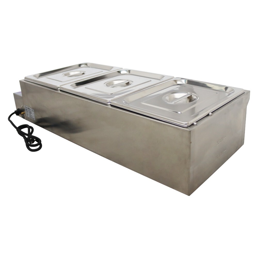 3 Pots Counter top Food Warmer 6″ Deep 1/2 size Pan Bain Marie Steamer 1500W