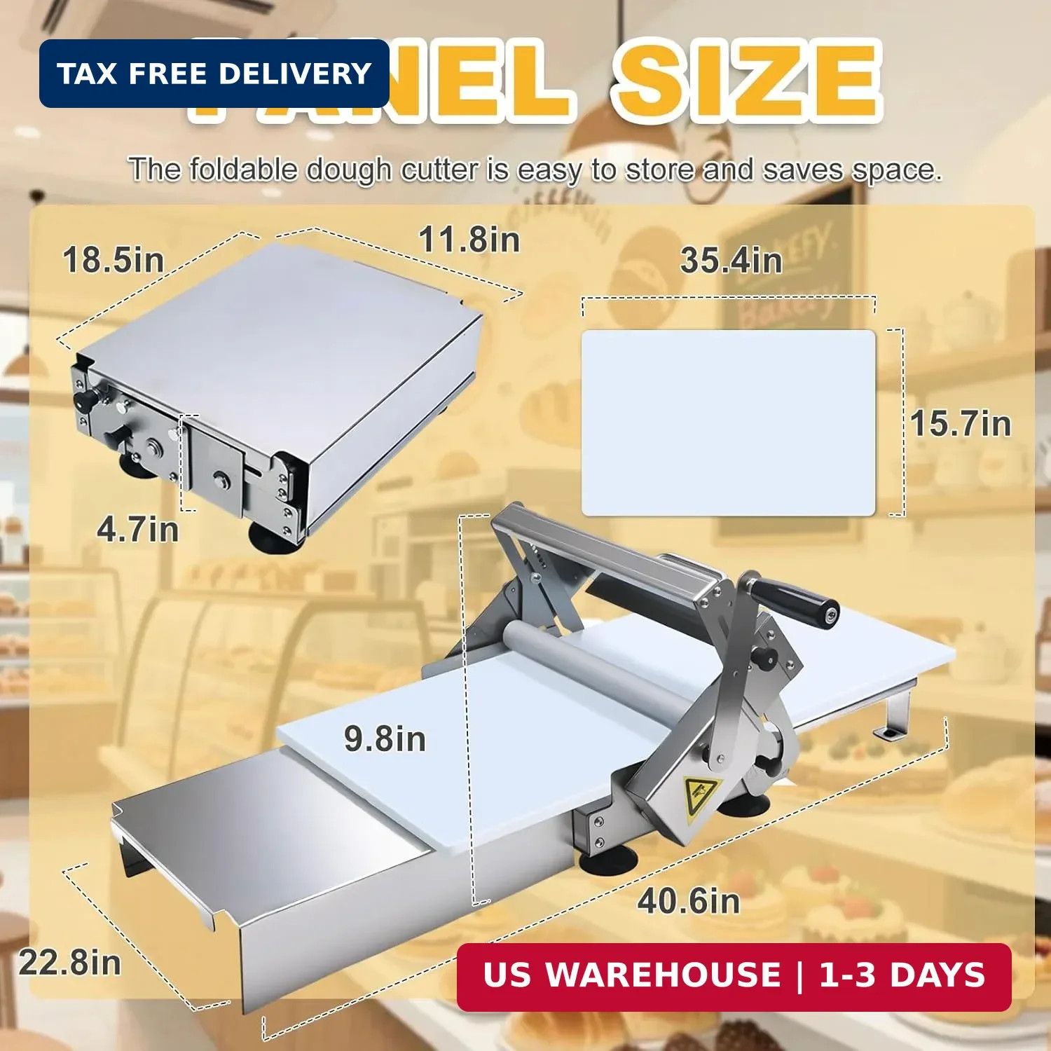 40.5 Inch Foldable Manual Dough Sheeter, Stainless Steel Dough Roller Machine wi
