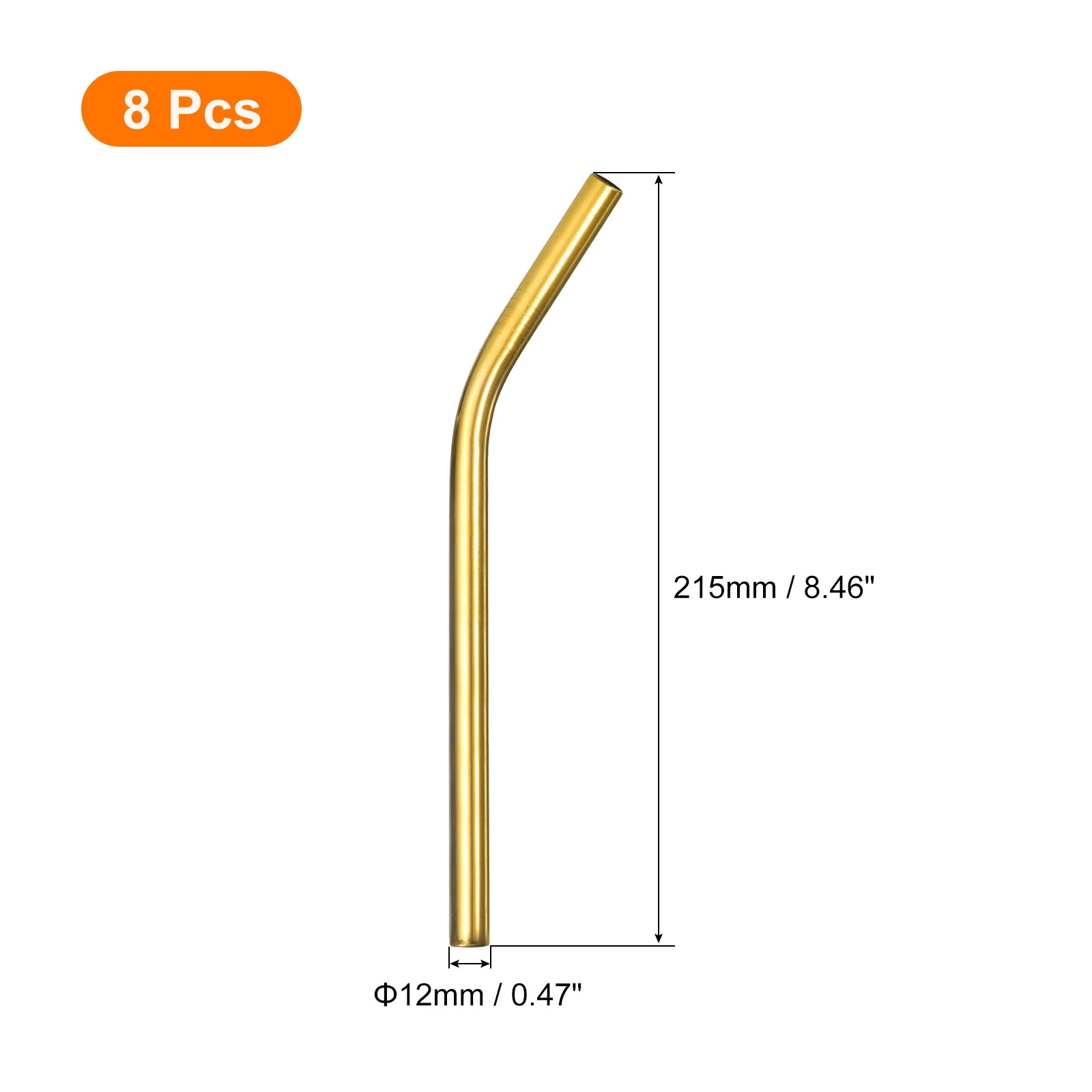 8Pcs 8.46″ Long Stainless Steel Straws-Bent for Travel Mugs Gold