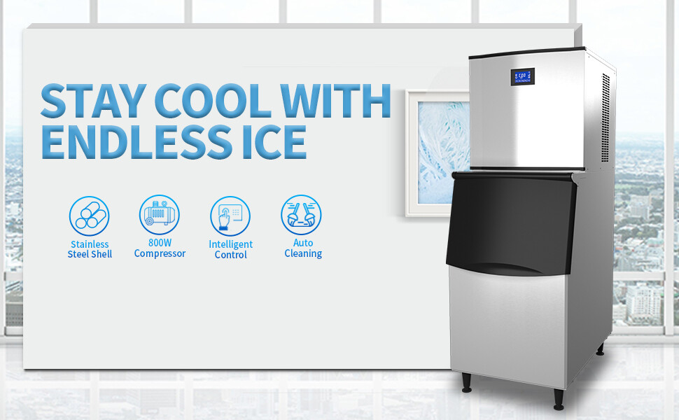 TECSPACE Commercial 110V 1200W 550LBS/24H Freestanding Ice Maker with 350LBS Bin