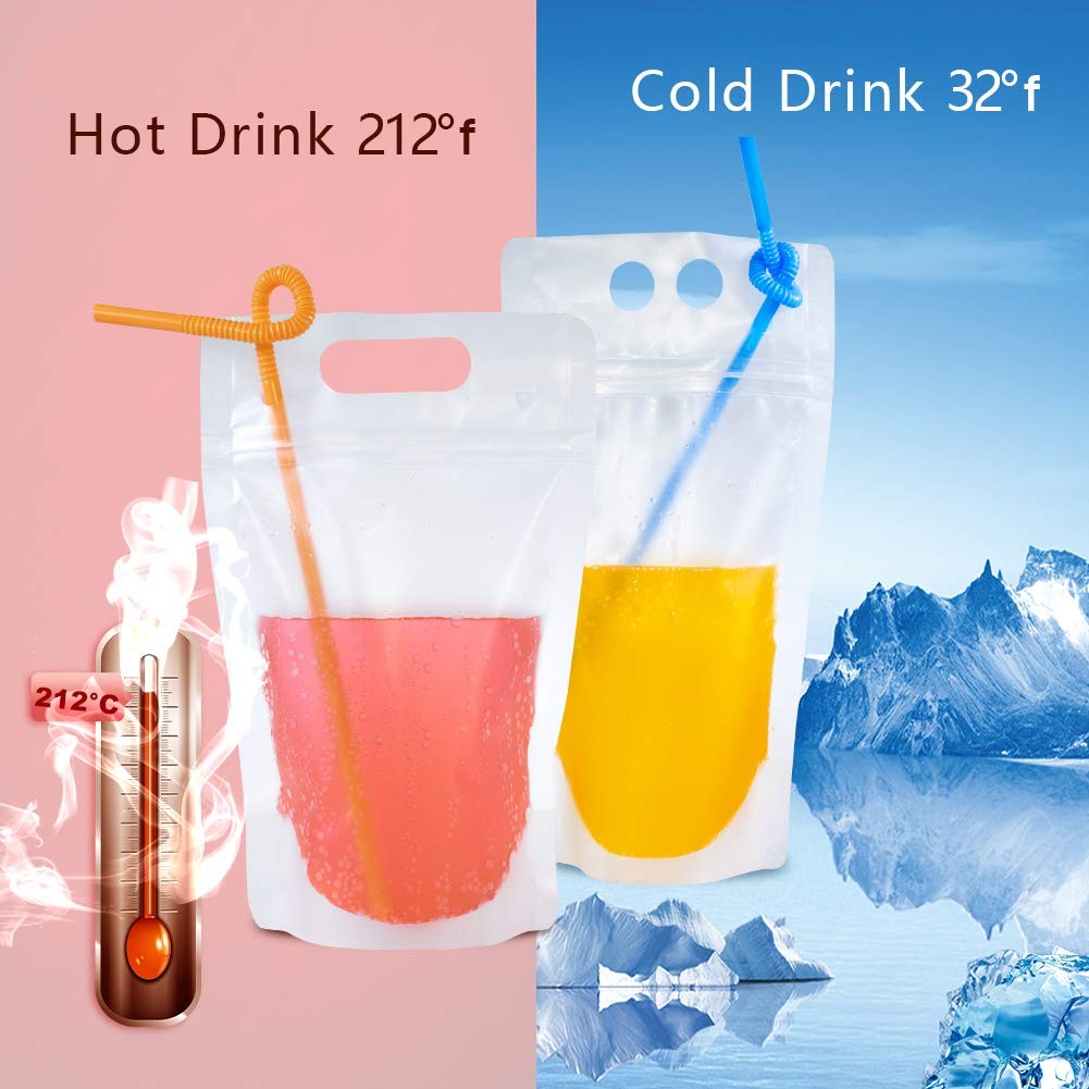 Drink Pouches For Adults, Reusable Zipper Bags With 50PCS Reusable Straws