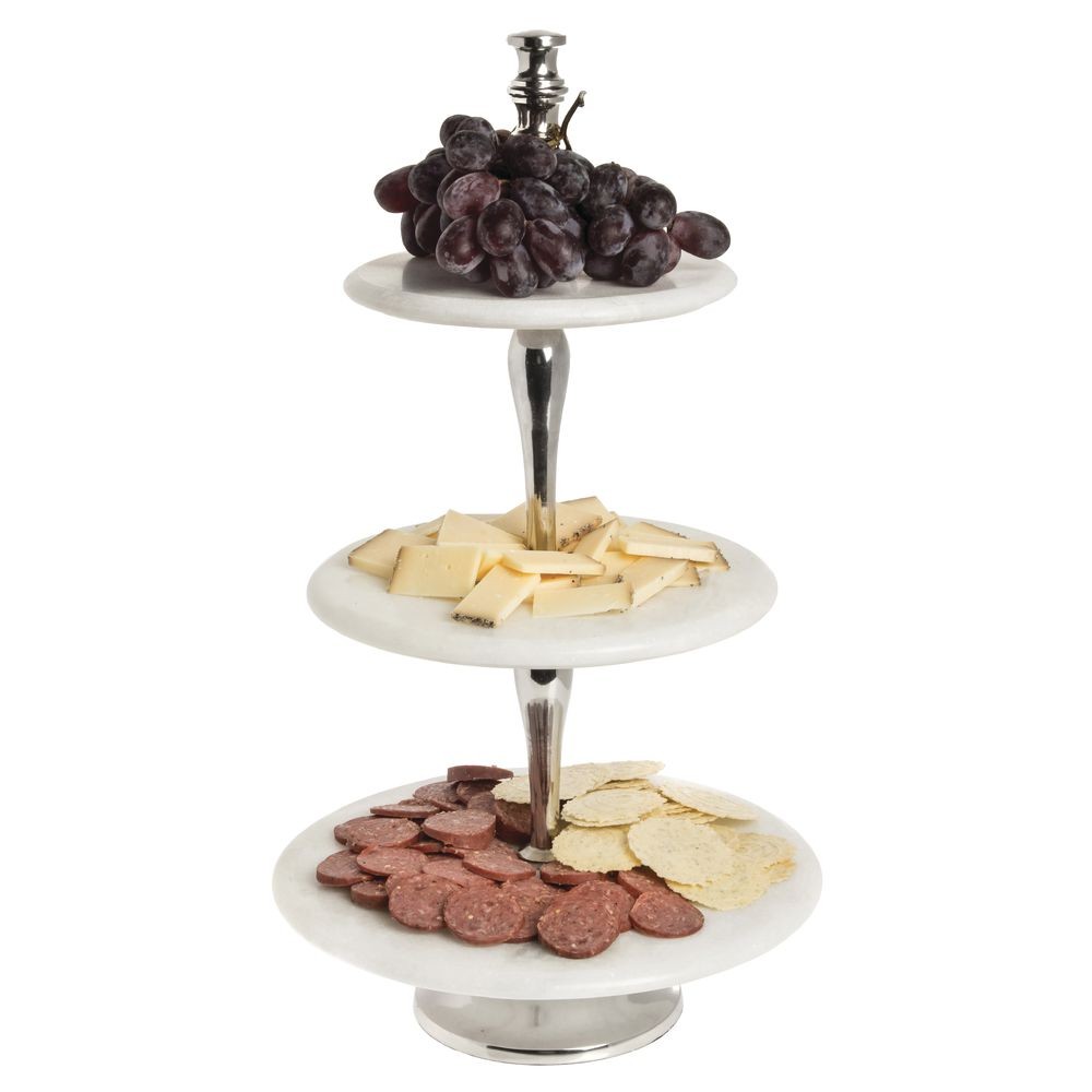 HUBERT® Tiered Display Stand 3 Tiers Round Nickel Plated Aluminum and Marble –