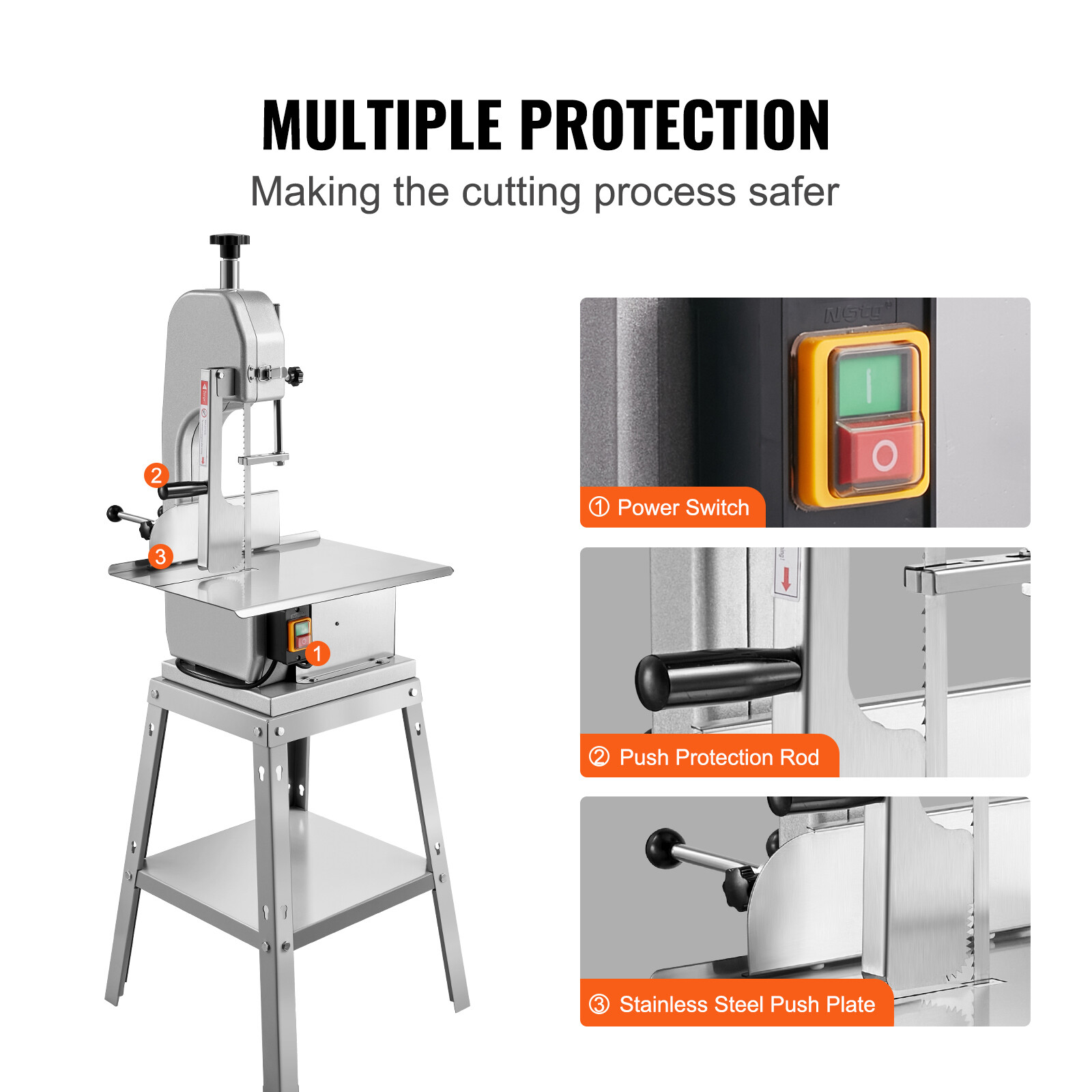 VEVOR 850W Commercial Electric Meat Bandsaw Stainless Steel Bone Sawing Machine