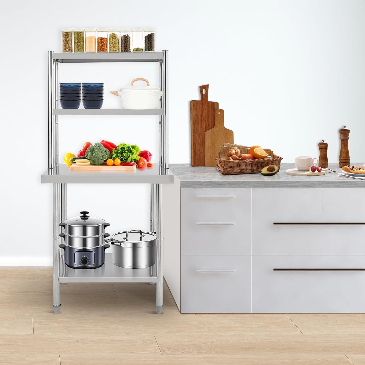 30×24 Inch, Total Height 65 Inches Heavy Duty Stainless Steel Work Table