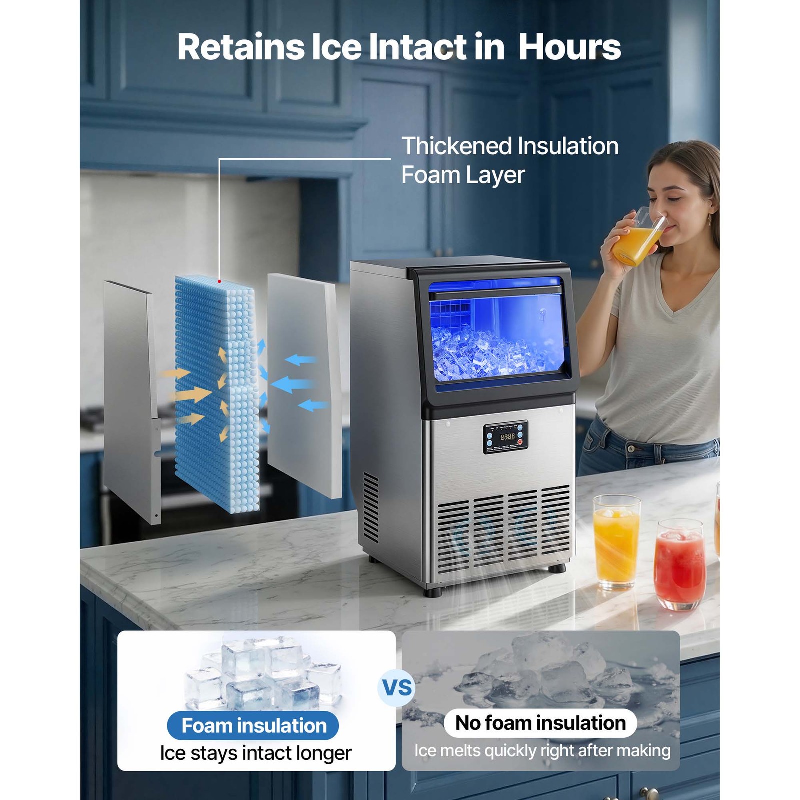 Uimoso 80lbs/24H Commercial Ice Maker with 13 lbs Storage for Bar or Restaurant
