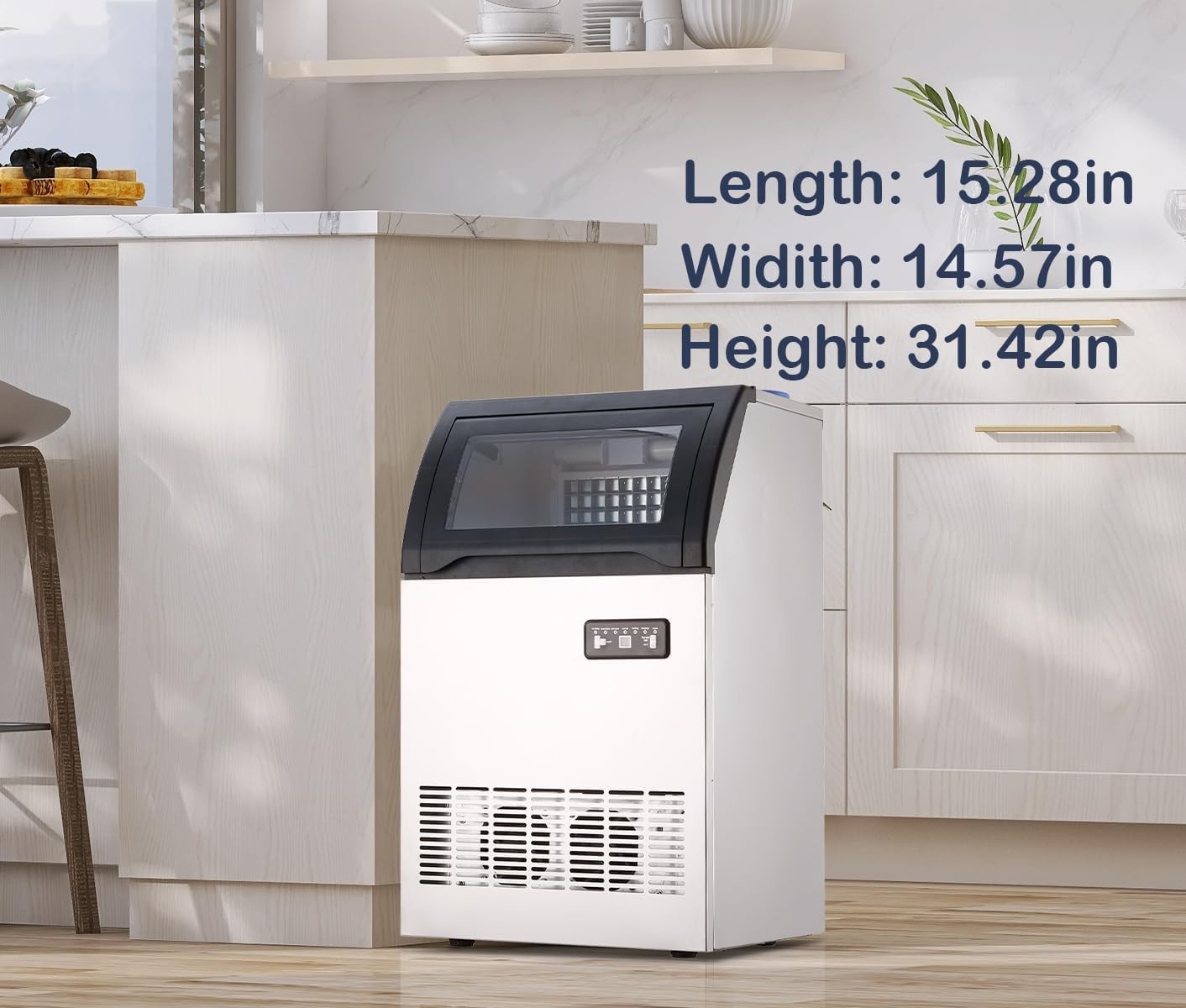 120LBS/24H Commercial Ice Maker 33LBS Bin Self-Clean Filter Home Bar Restaurant