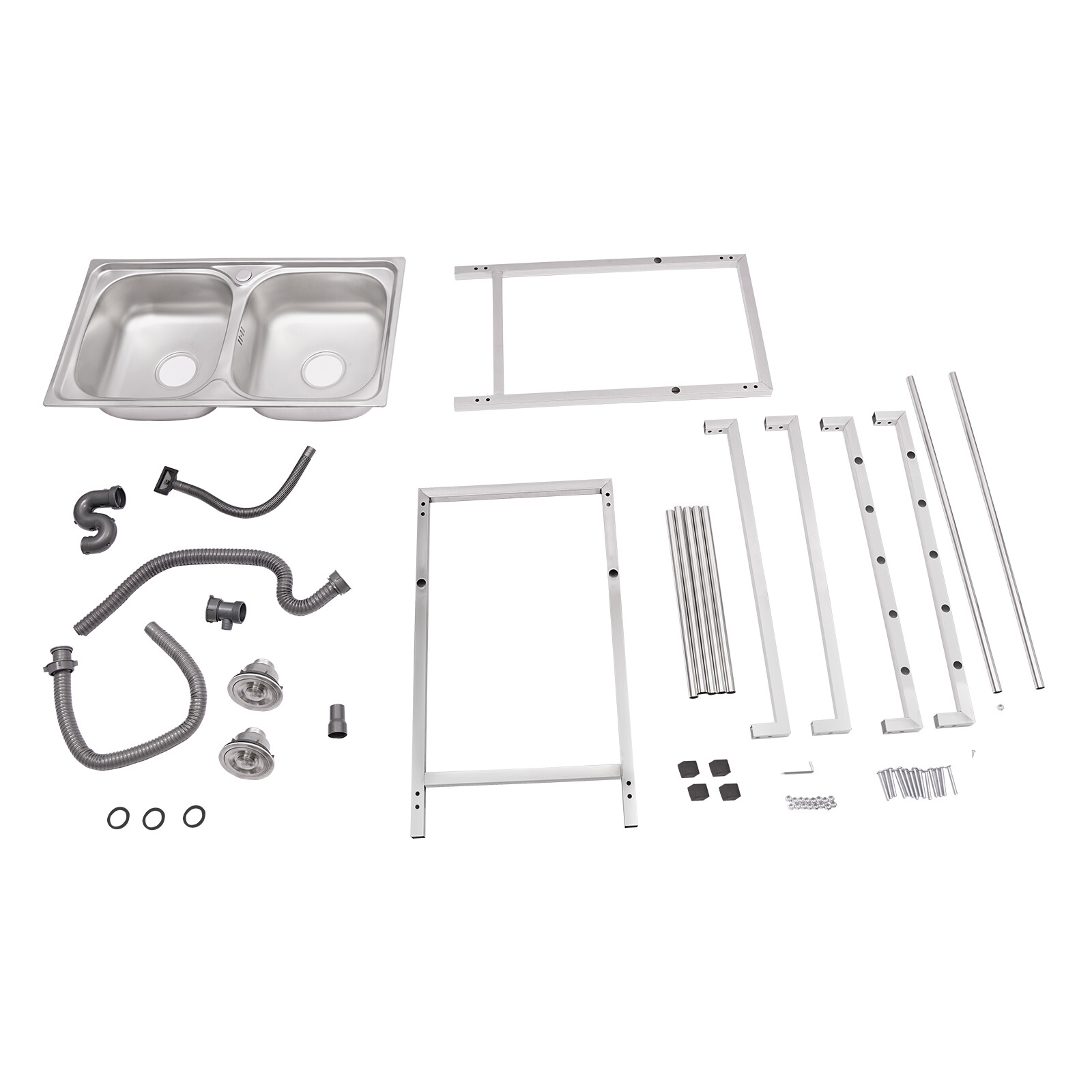 Commercial Stainless Steel Kitchen Sink Free-standing Utility Double-Bowls Sink