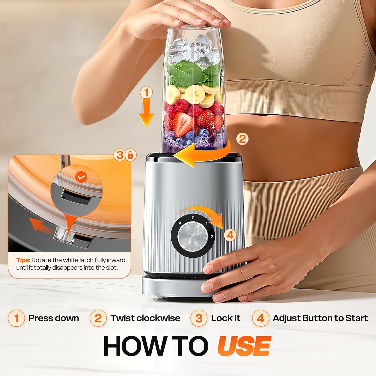 Portable Smoothie Blender with 2 Travel Cups, 20,000 RPM, Ice Crushing