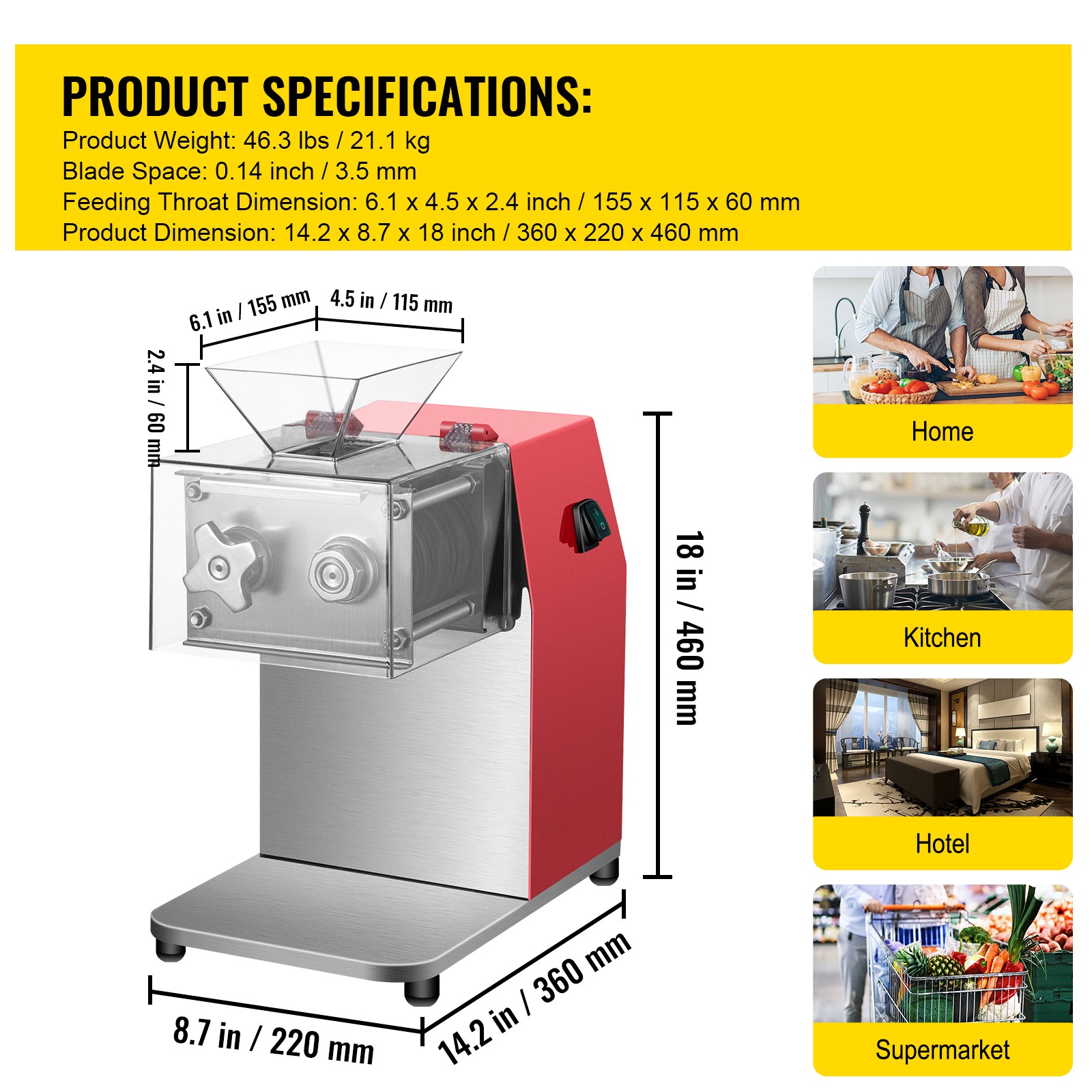 VEVOR Meat Cutting Machine 250Kg/H Electric Meat Cutter Slicer 3.5mm Blade 850W