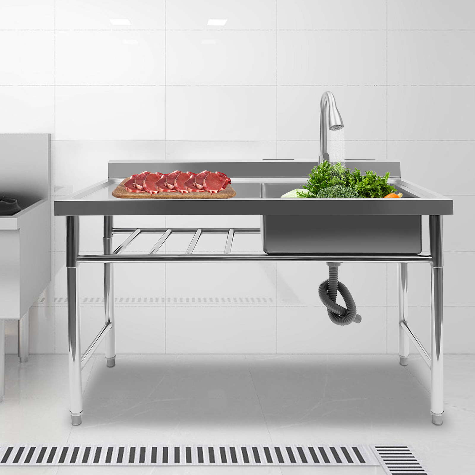 Commercial Utility Prep Sink Stainless Steel Kitchen Sink 1 Compartment w/Faucet