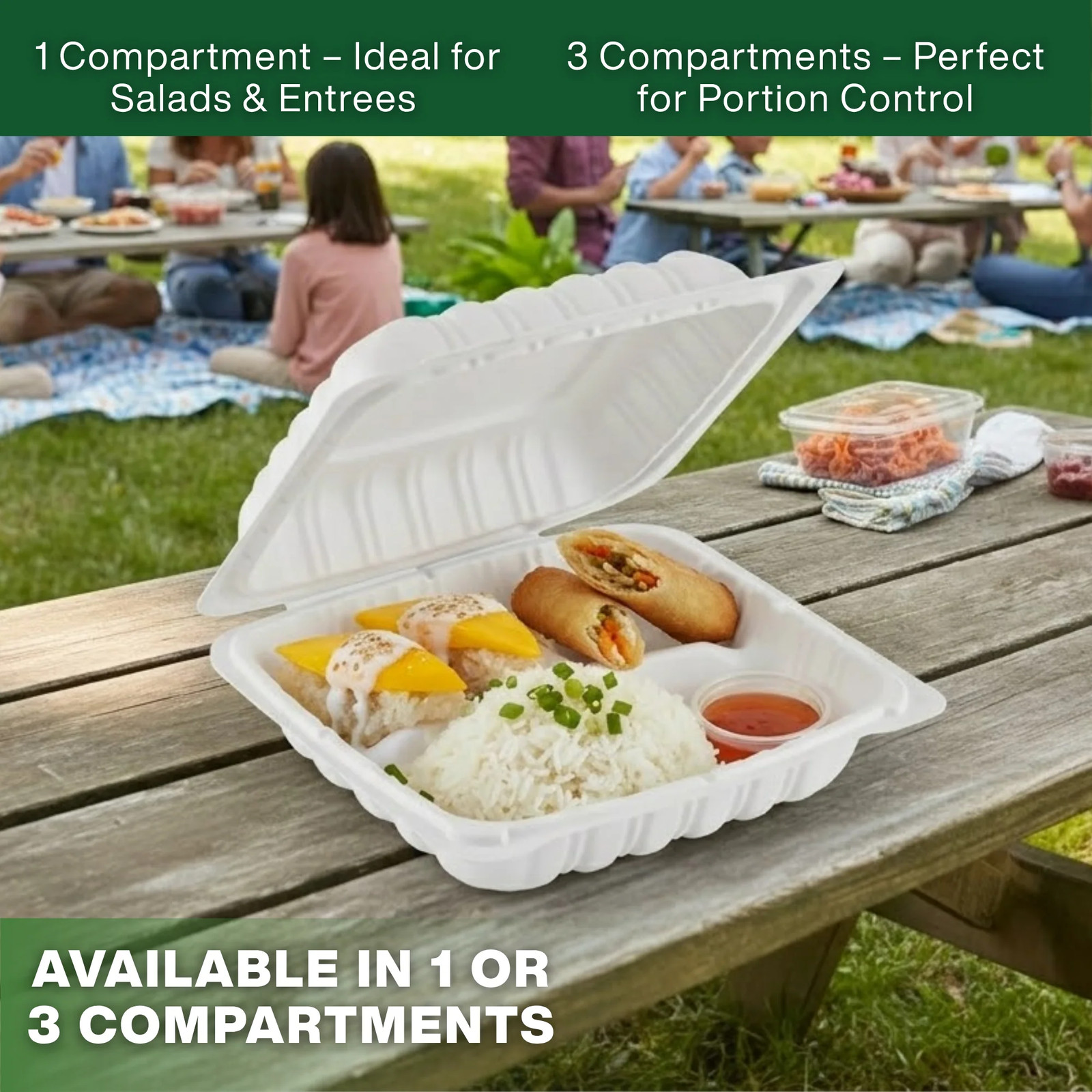 ProTakeOut, [ 9″ x 9″] 150 Pack| White, Clamshell – Take-Out Containers| Durable