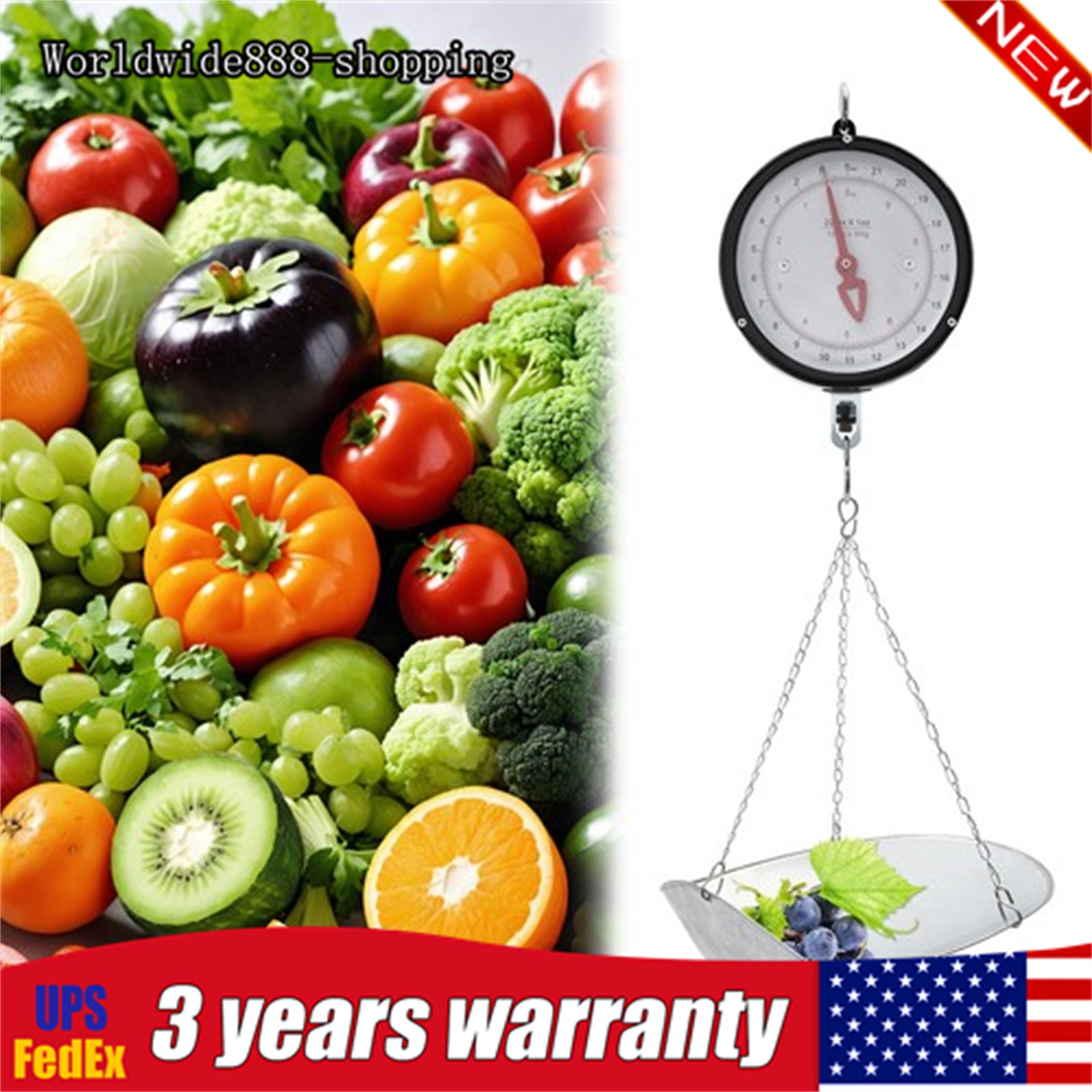 Double-sided Dial Hanging Scale 10kg/22lbs Circular Supermarkets Hanging Scale