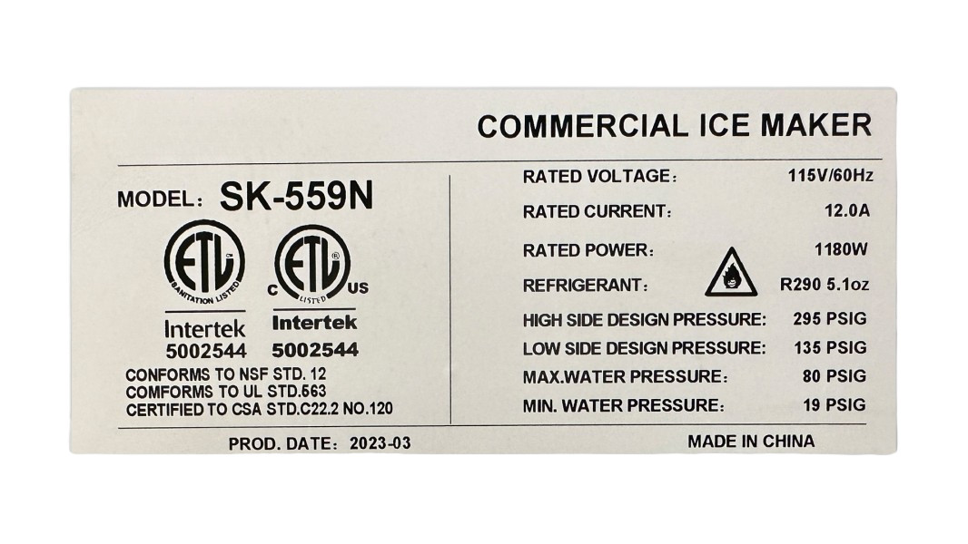 NSF Commercial Nugget Ice Maker 550 LBS/ Day, Free Standing Ice Machine