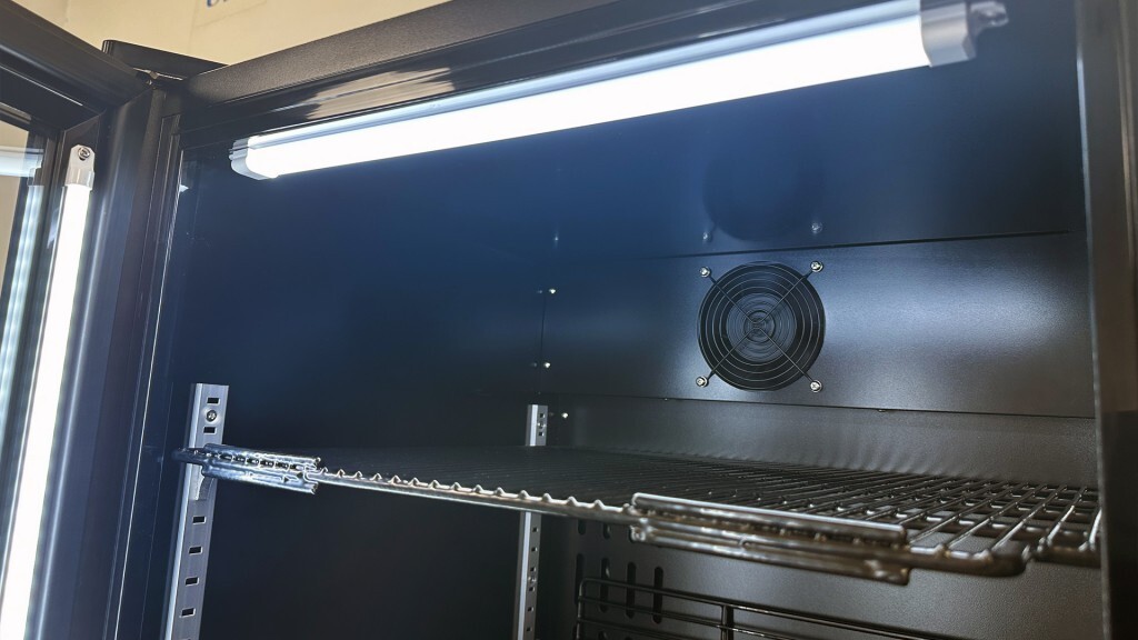 46″ W 11.3 Cu. Ft. Upright Merchandising Glass Door Refrigerator, Black