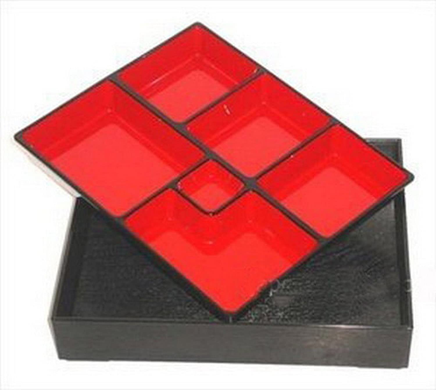Japanbargain Japanese Red Lacquered Bento Lid 6 Compartments Removable Bento