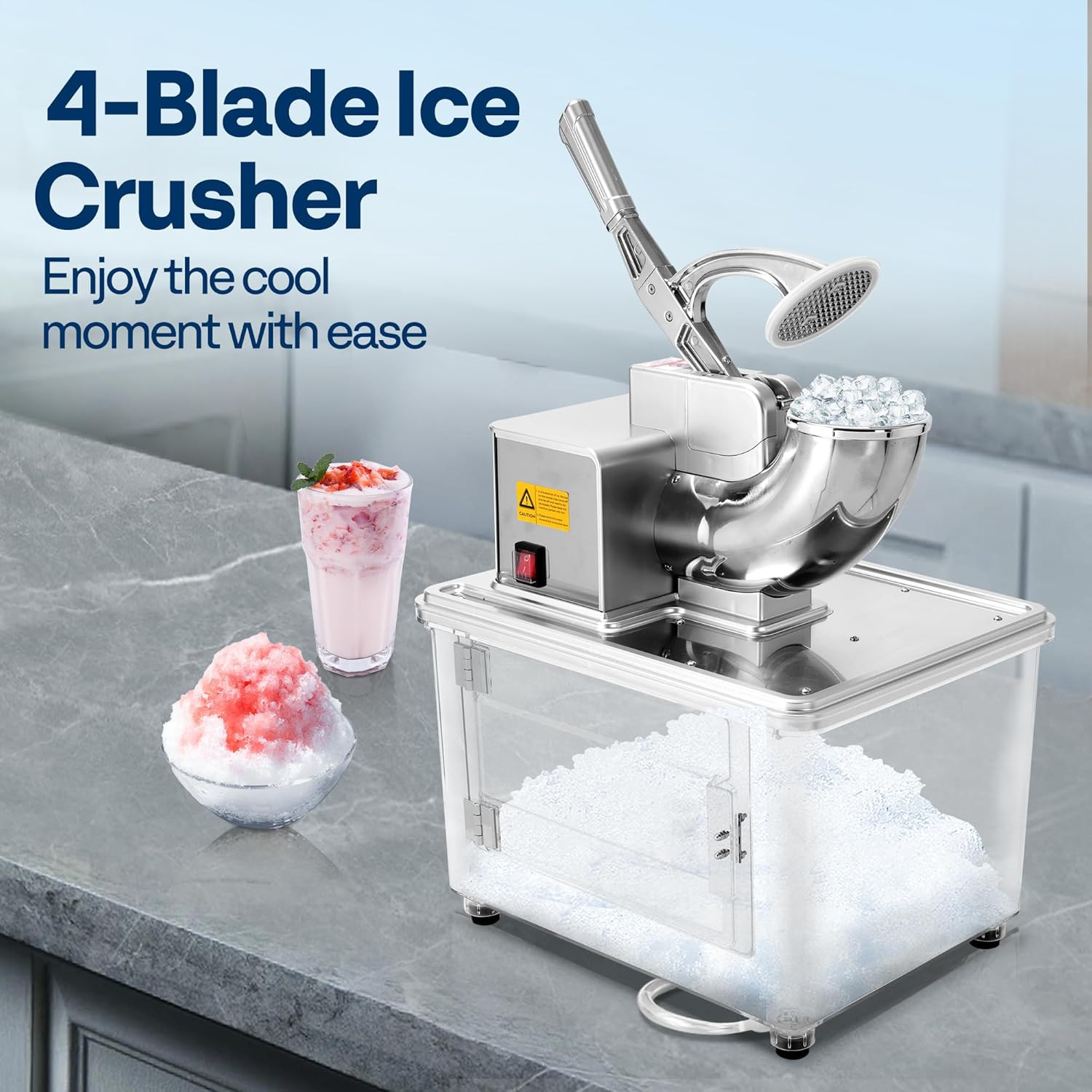 Electric Ice Crusher Shaver Machine, 350W, 660Lbs/Hr for Home & Commercial Use