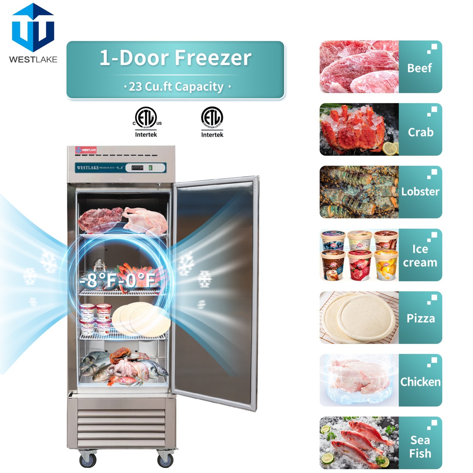 WESTLAKE 27″ Commercial Freezer 1 Door 23 Cu.ft – Brand New, Open Box