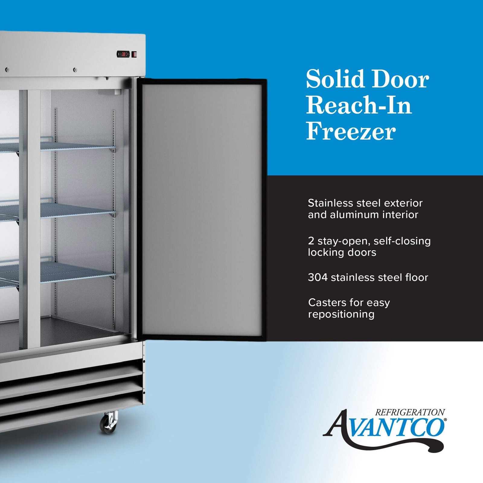 39 1/2″ Solid Door Reach-In Refrigerator