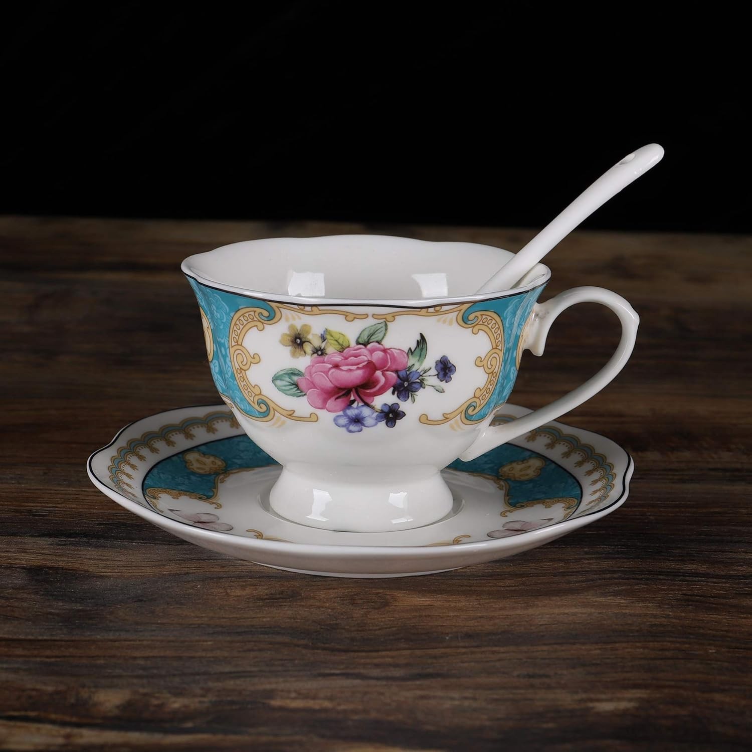 15 Pieces European Retro Rose Tea Set,English Flora Tea Set for Adults,Porcelain