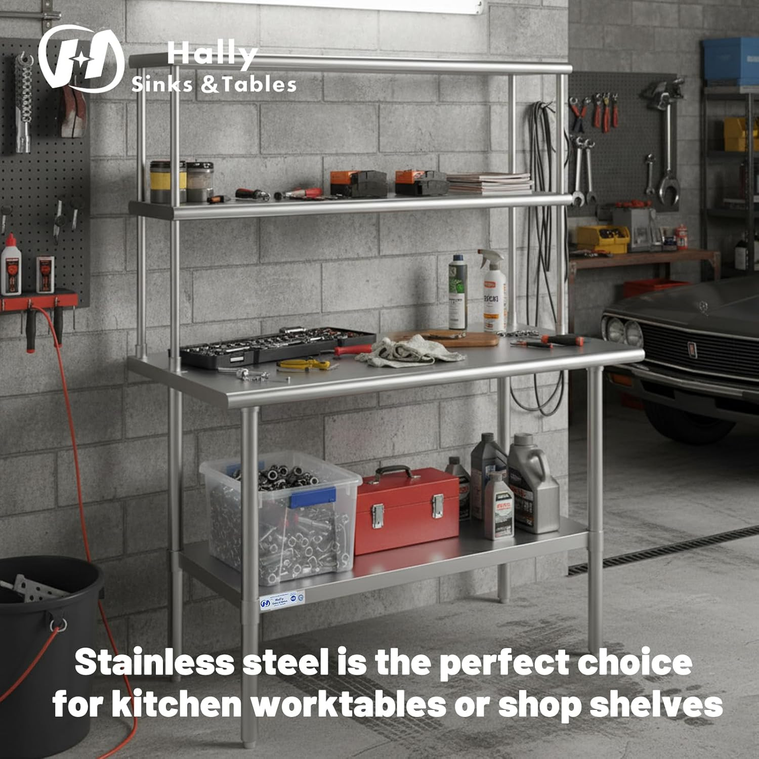 Hally Double Overshelf of Stainless Steel 12» x 48» Weight Capacity 380lb, Co