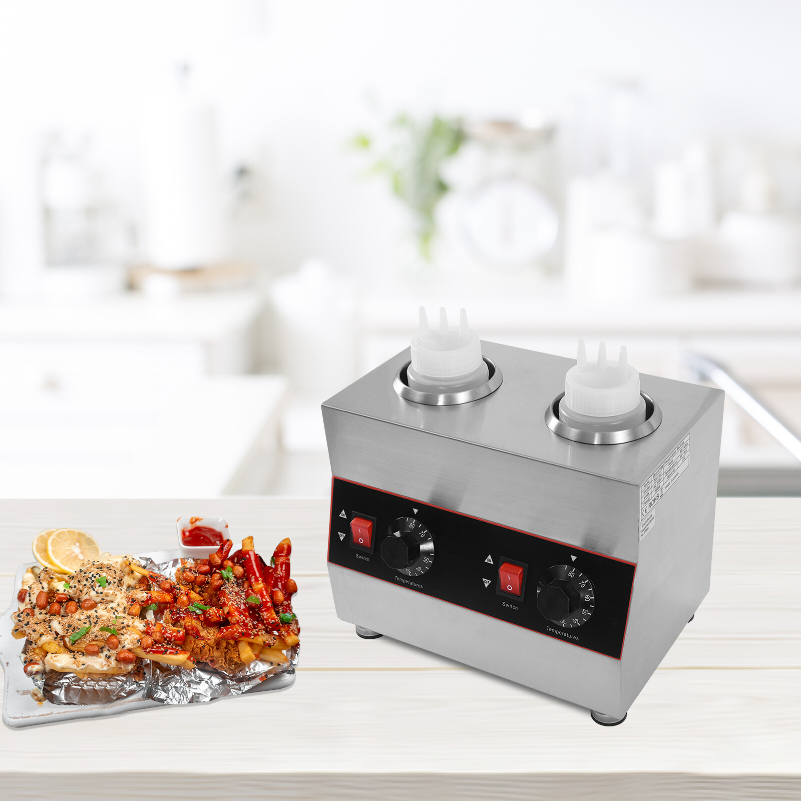 Electric Cheese Sauce Warmer 2 Bottles Chocolate Sauce Warmer 110V 30~85℃