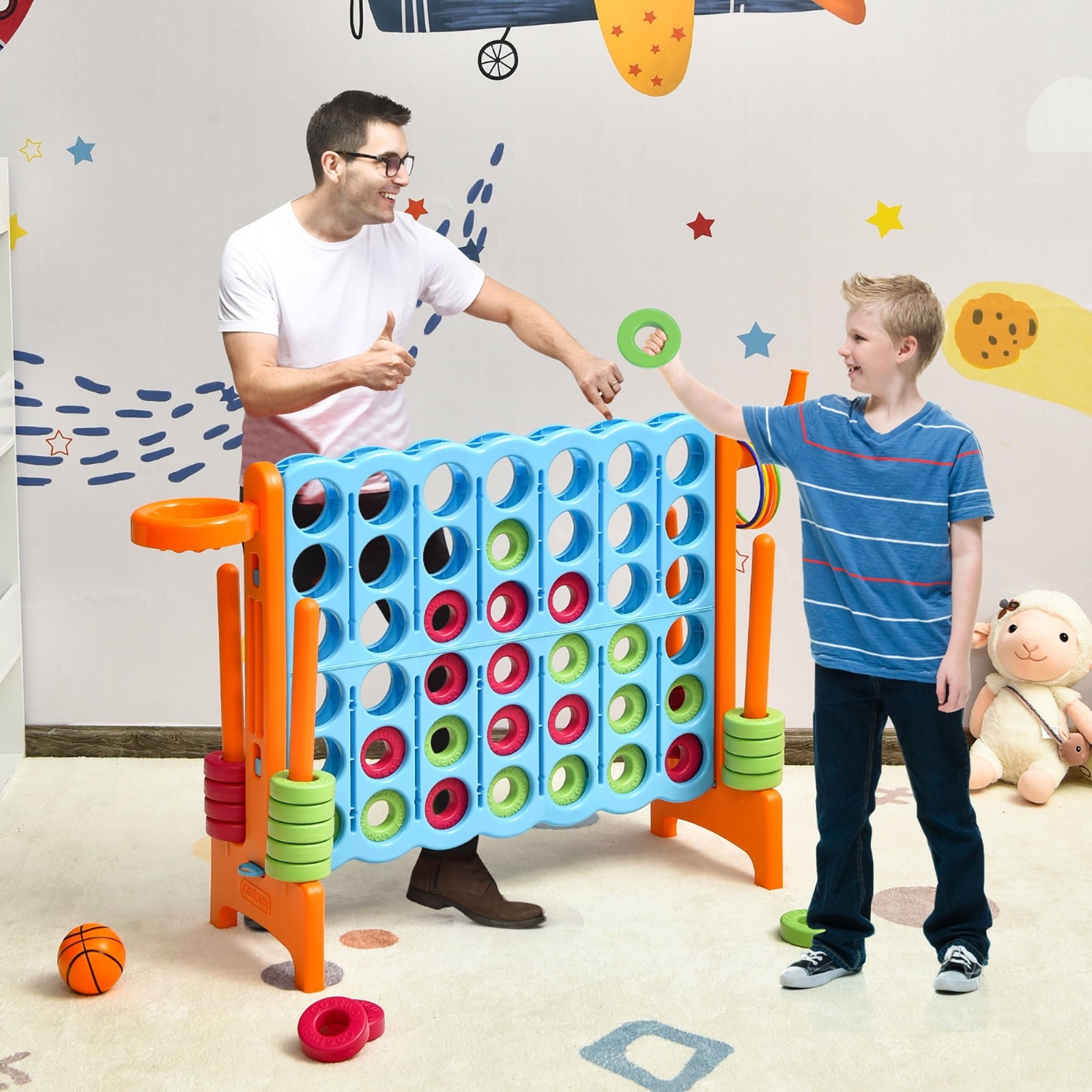 Costway Giant 4-in-A-Row Game Set w/ Basketball Hoop Family Fun FREESHIP