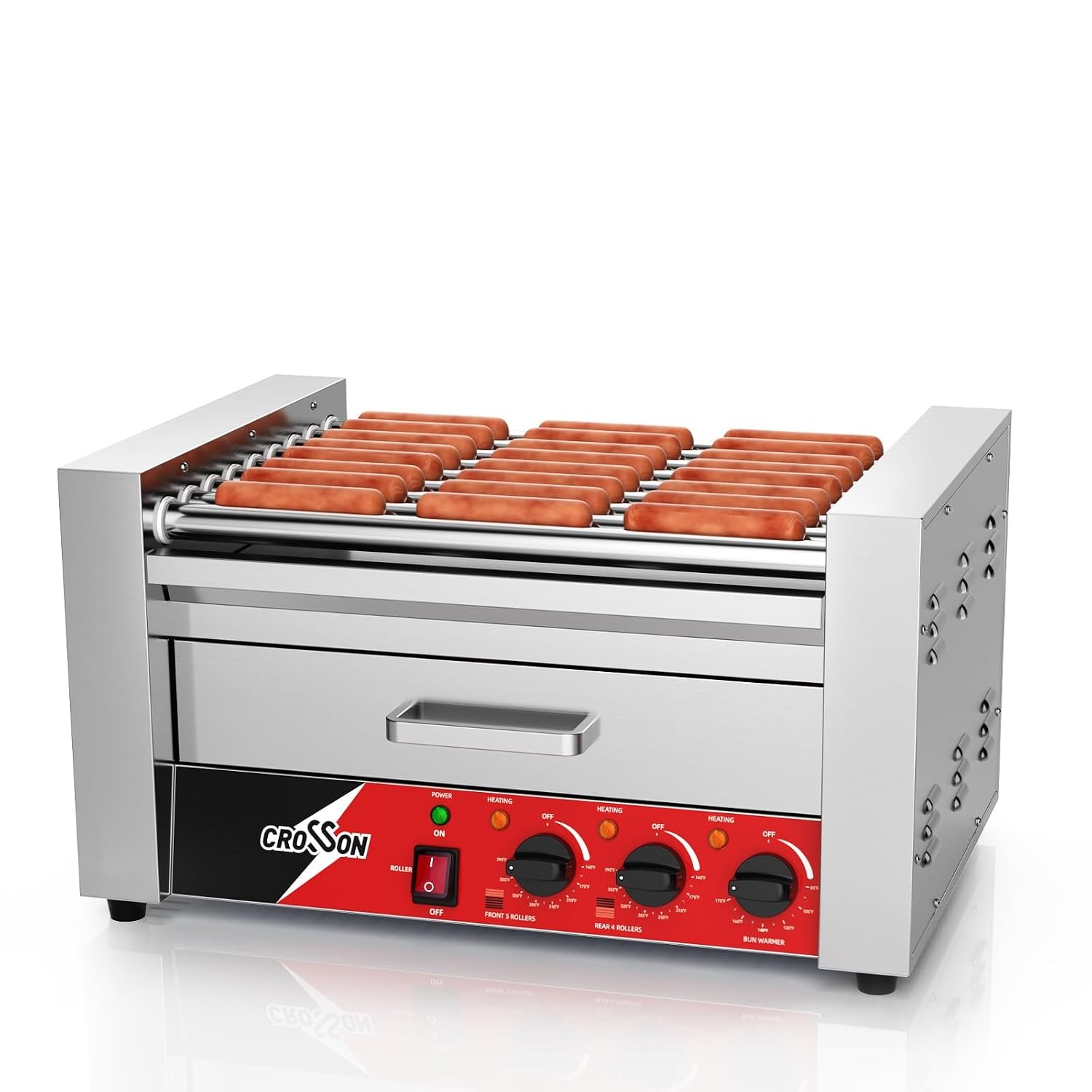 Hot Dog Roller 9 Rollers 24 Hot Dogs 1750W Hot Dog Grill Cooker Machine