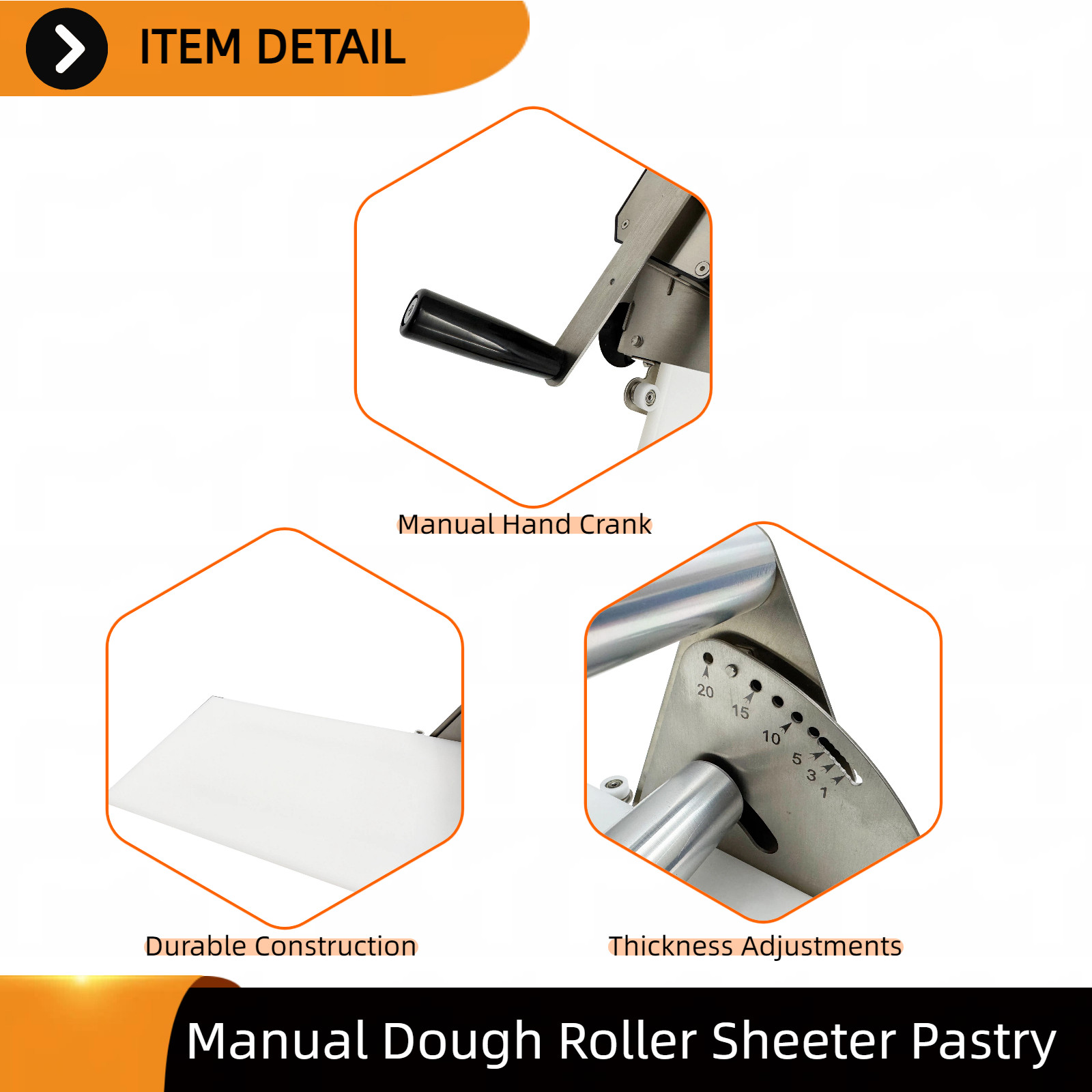 Stainless Steel Dough Roller Manual Sheeter Adjustable Thickness Max 0.89»