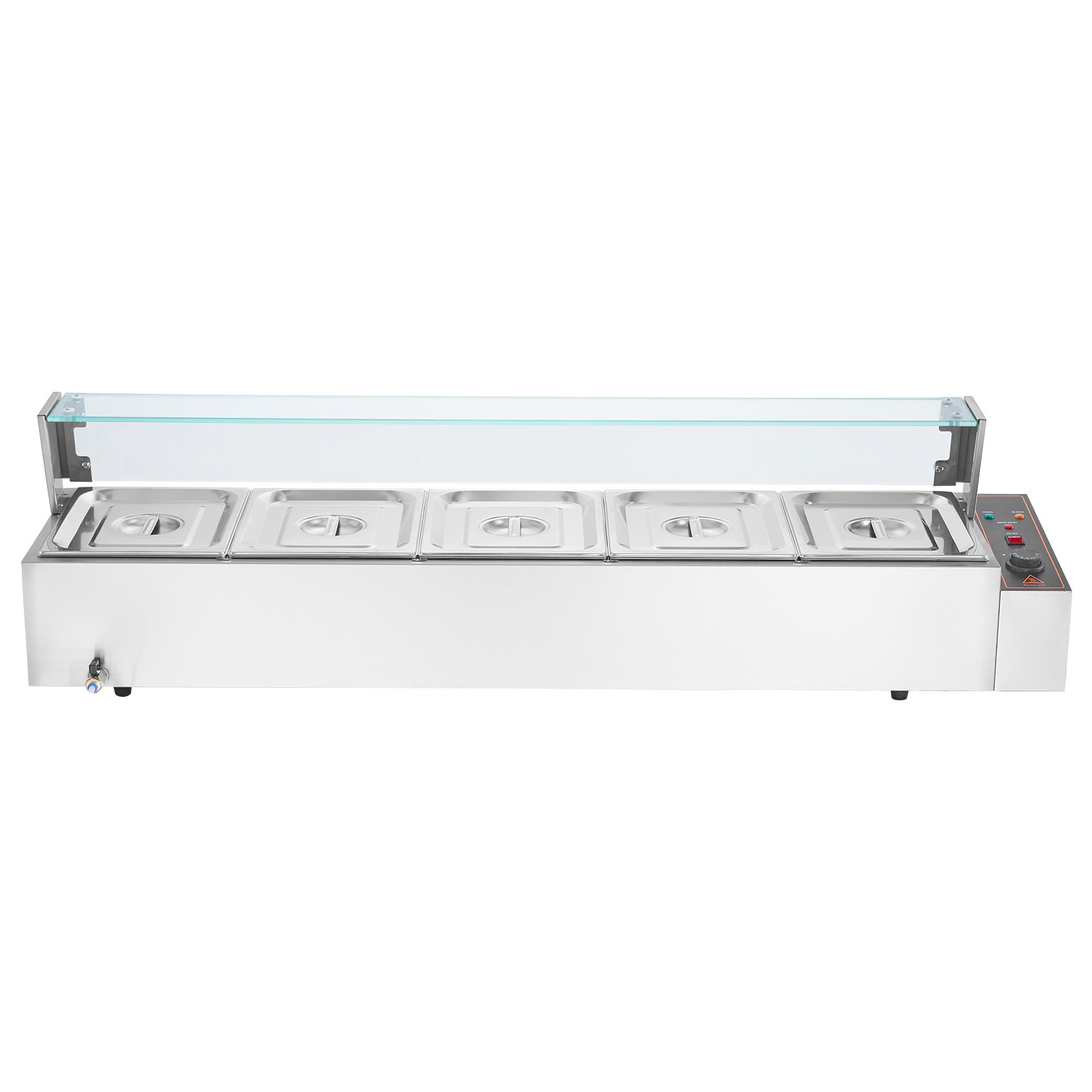 VEVOR Commercial Food Warmer 5*8Qt Countertop Buffet Bain Marie w/ Glass Shield
