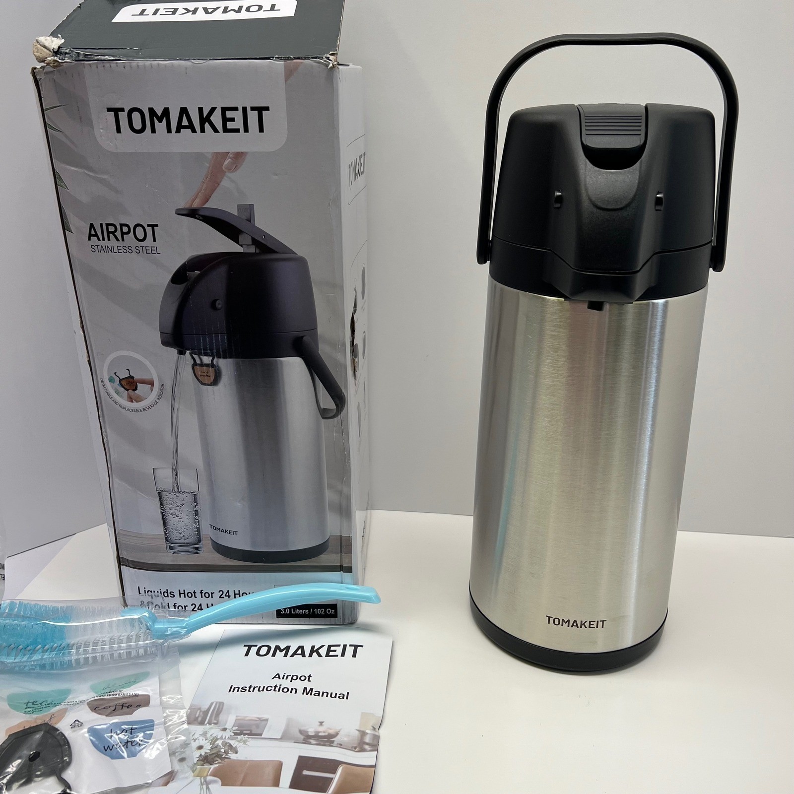 TOMAKEIT Airpot Stainless Steel Thermal Carafe Beverage Dispenser 3 Liters