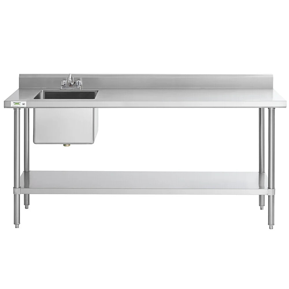 30″W x 72″L Stainless Steel Commercial Restaurant Work Table with Sink on Left
