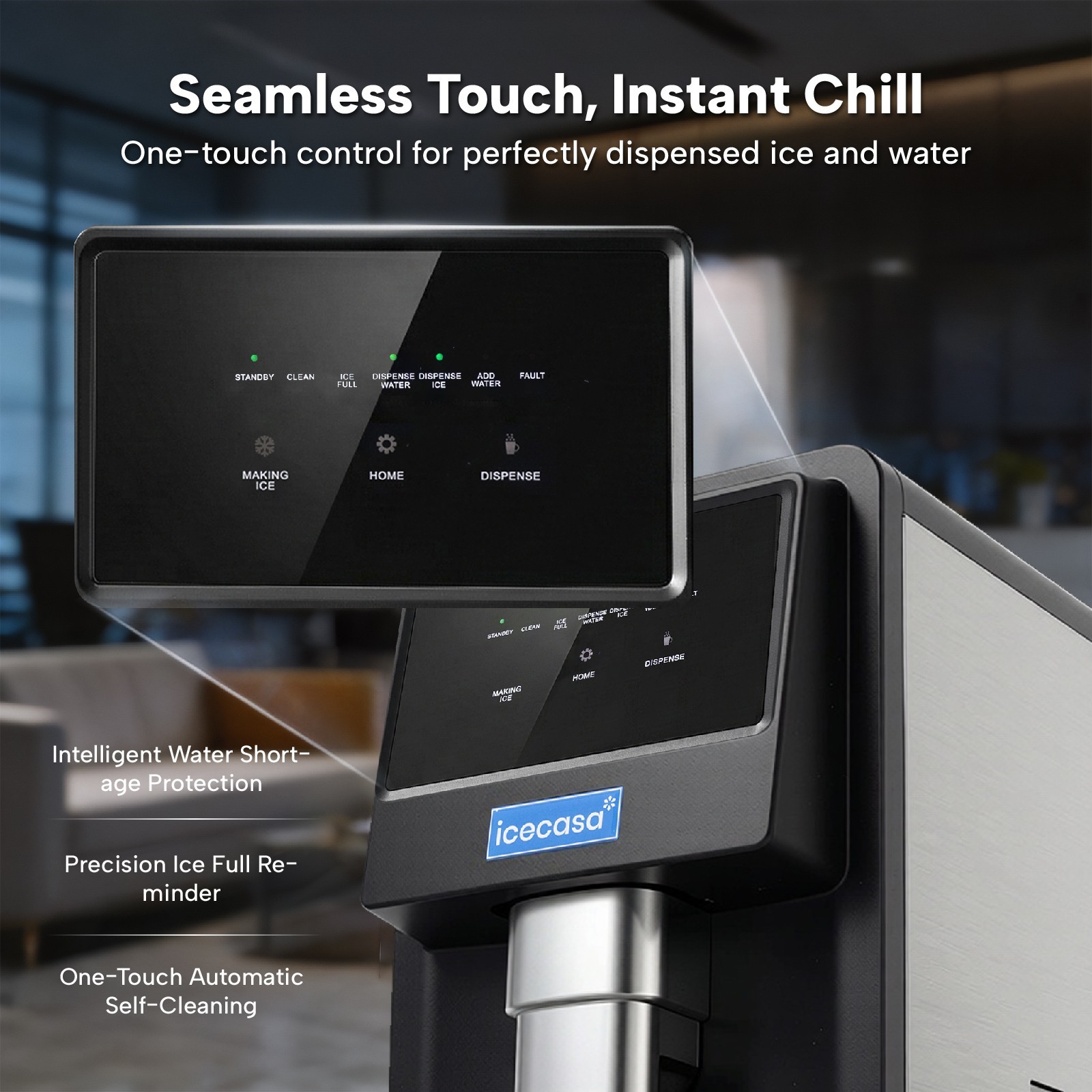 ICECASA 80LB Commercial Nugget Ice Maker Countertop Soft Chewable Ice Dispenser