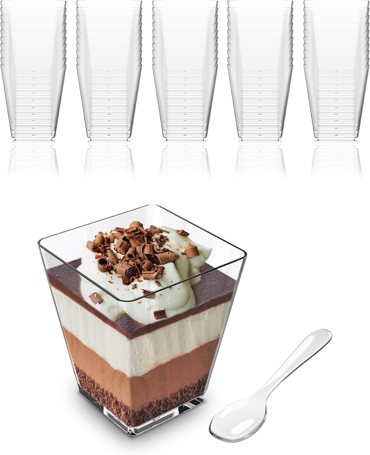 Mini Dessert Cups with Spoons (50 PACK) (Clear Spoons) (No Lids) – 5 oz Parfait