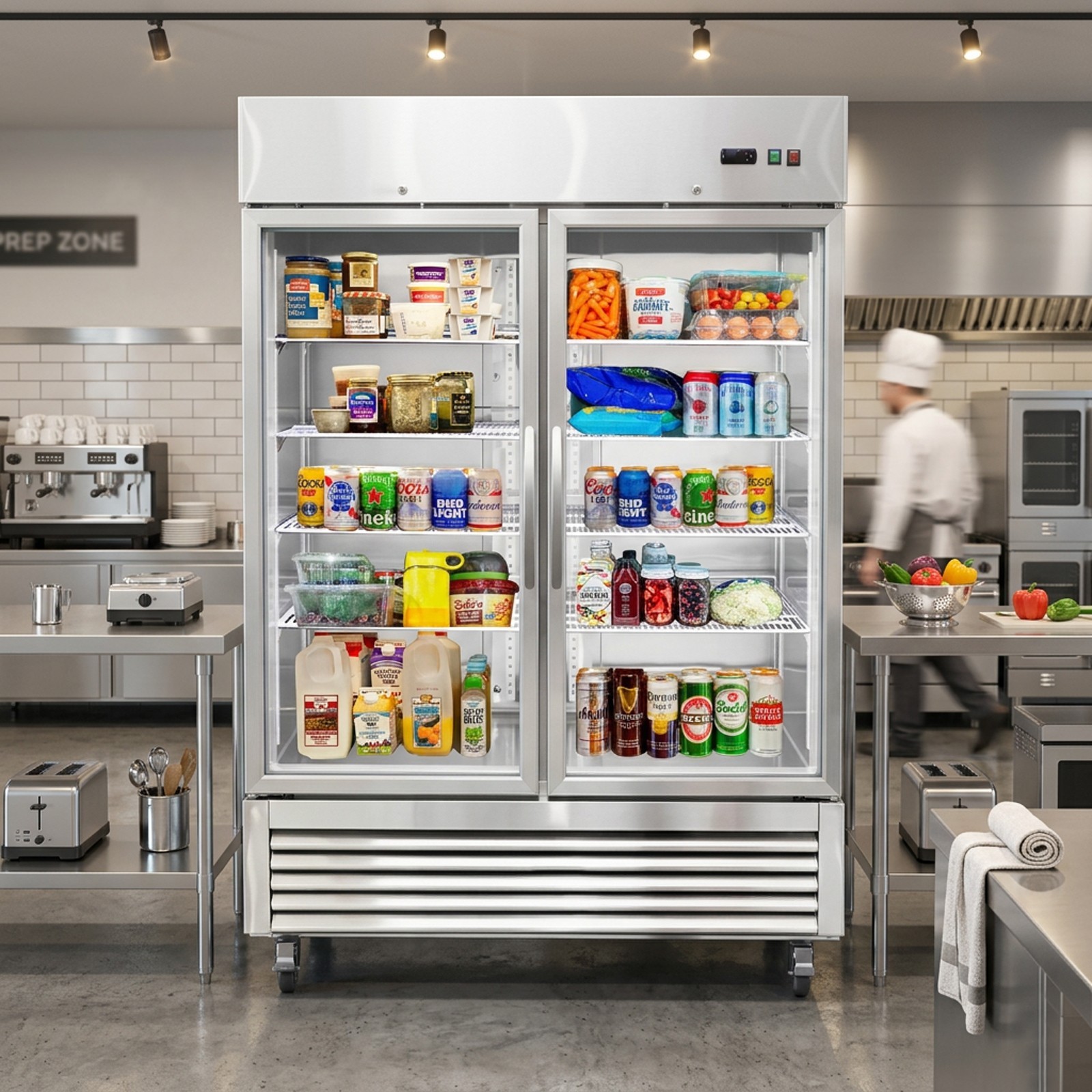 54» W Commercial Display Fridge | 42.2 Cu.ft 2 Glass Door Reach-in Cooler