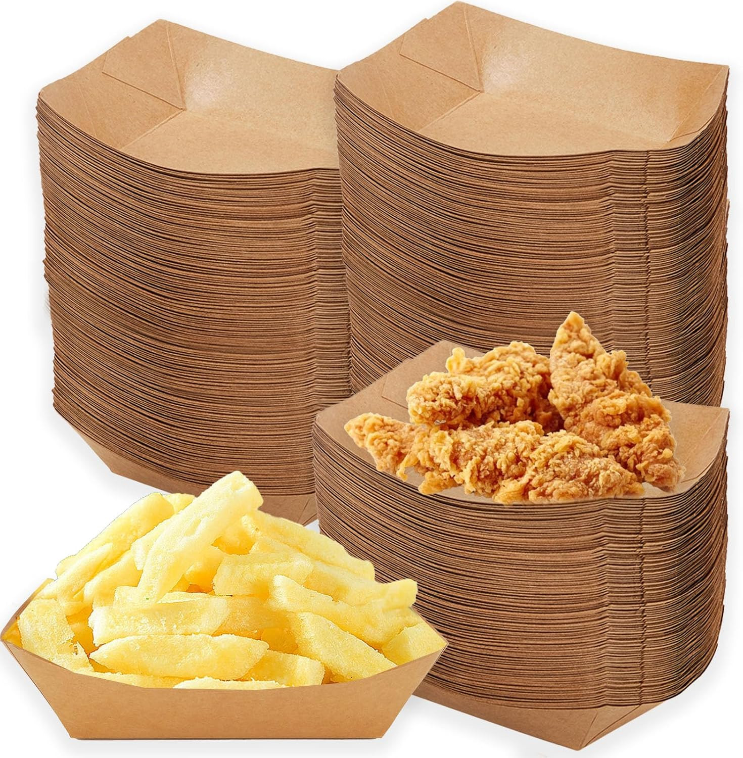 250 Pack 2 Lb Kraft Paper Food Trays, Disposable Food Boats Serving Basket Tray
