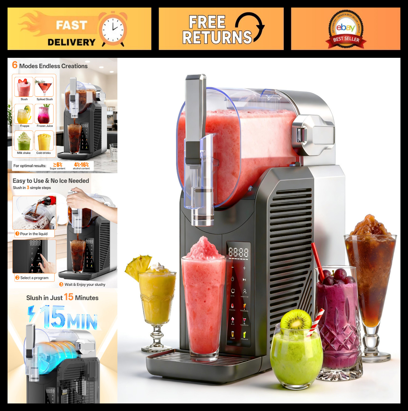 2L Slushie Machine for Home & Party | Frozen Drink Maker, Self-Cleaning, No Ice