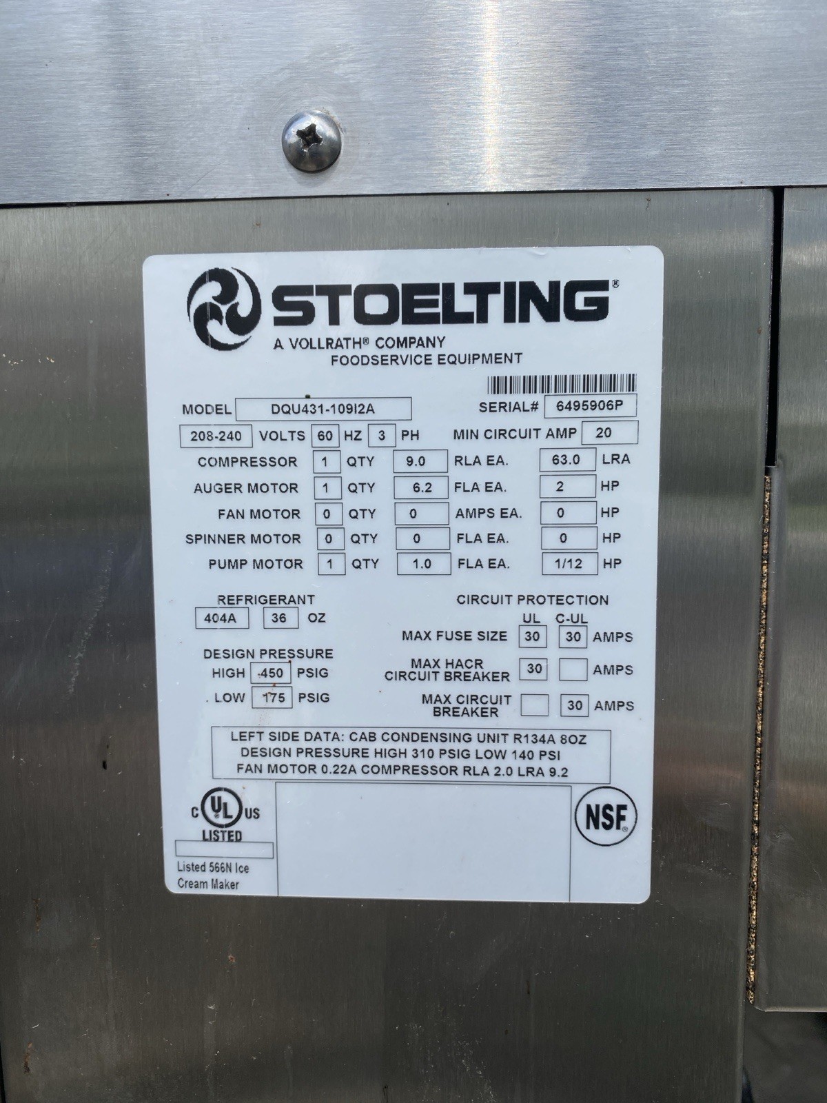 Dairy Queen Soft Serve Ice Cream, Stoelting U431, 3 Ph, Water Cooled, 2017 A+